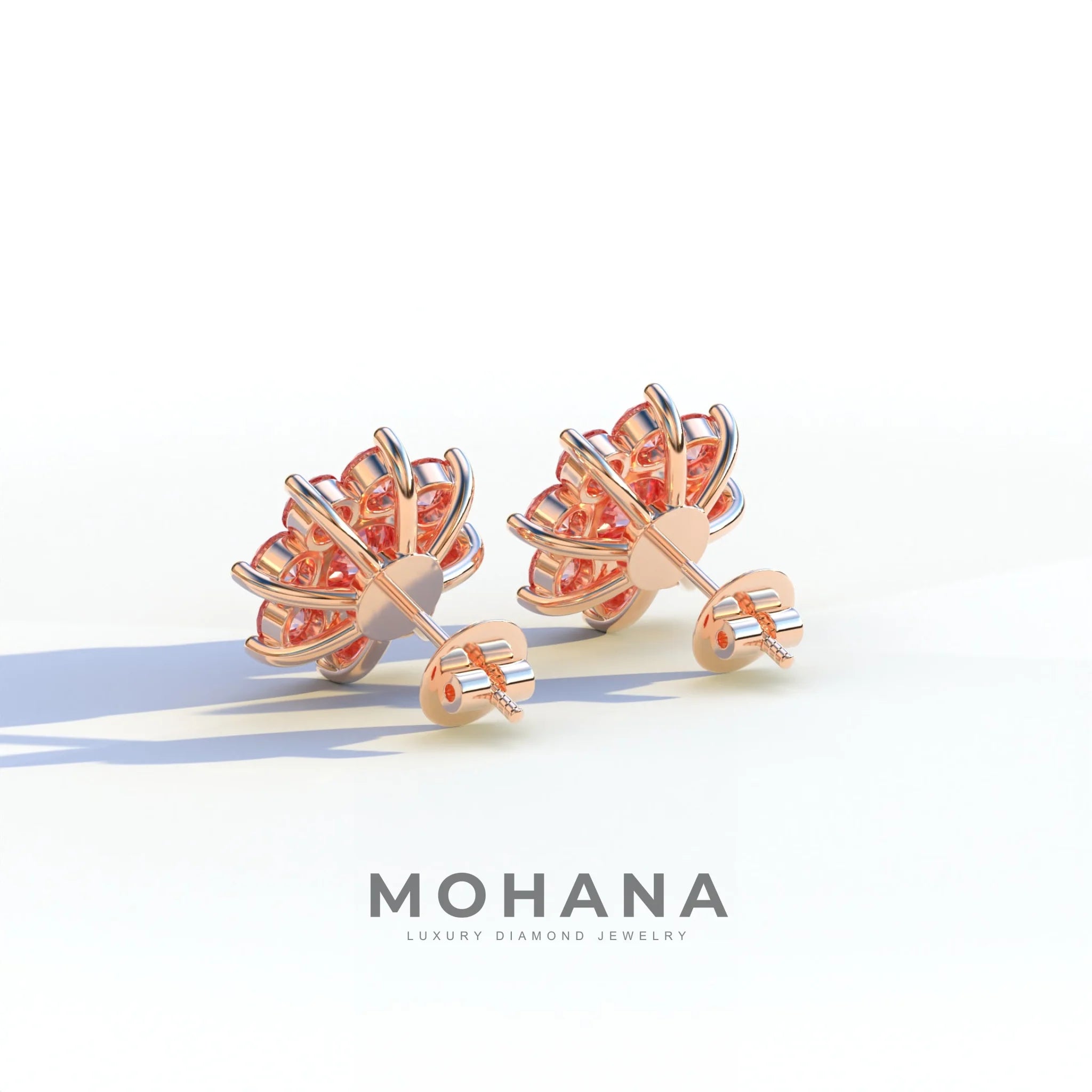 Persee - Round Pink Diamond Stud Earrings| Piercing Flower Setting