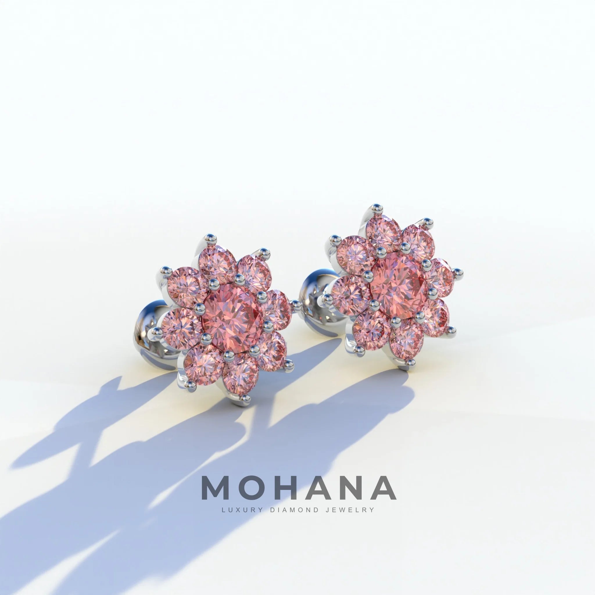 Persee - Round Pink Diamond Stud Earrings| Piercing Flower Setting