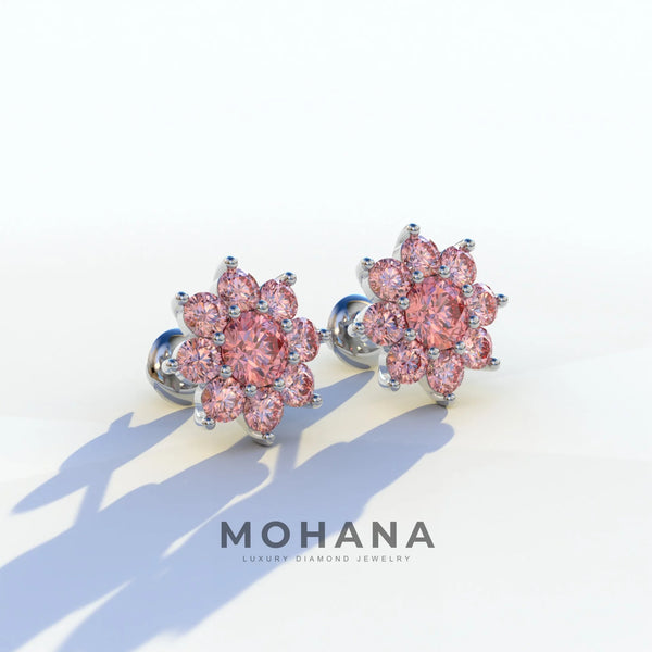 1 Carat Pink Lab Grown Diamond Stud Earrings – Round Cut Halo alternate view