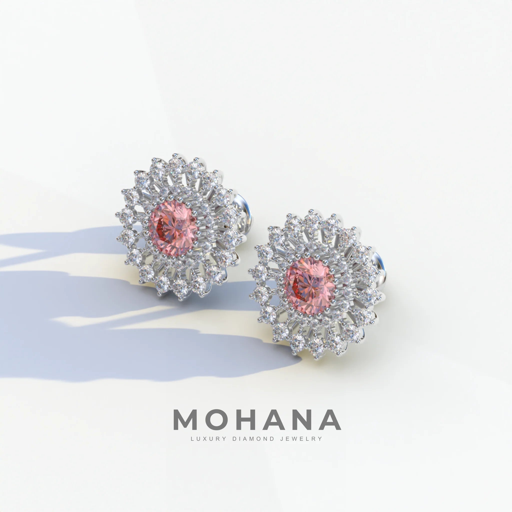 Aster - Pink Color Round Diamond Stud Earrings