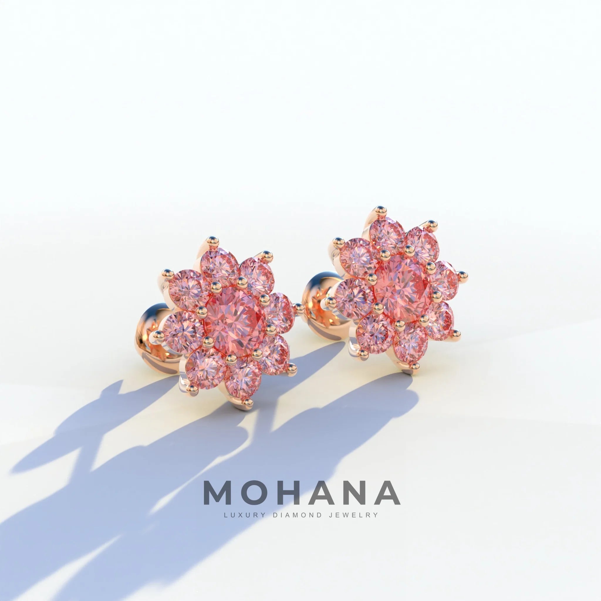 Persee - Round Pink Diamond Stud Earrings| Piercing Flower Setting