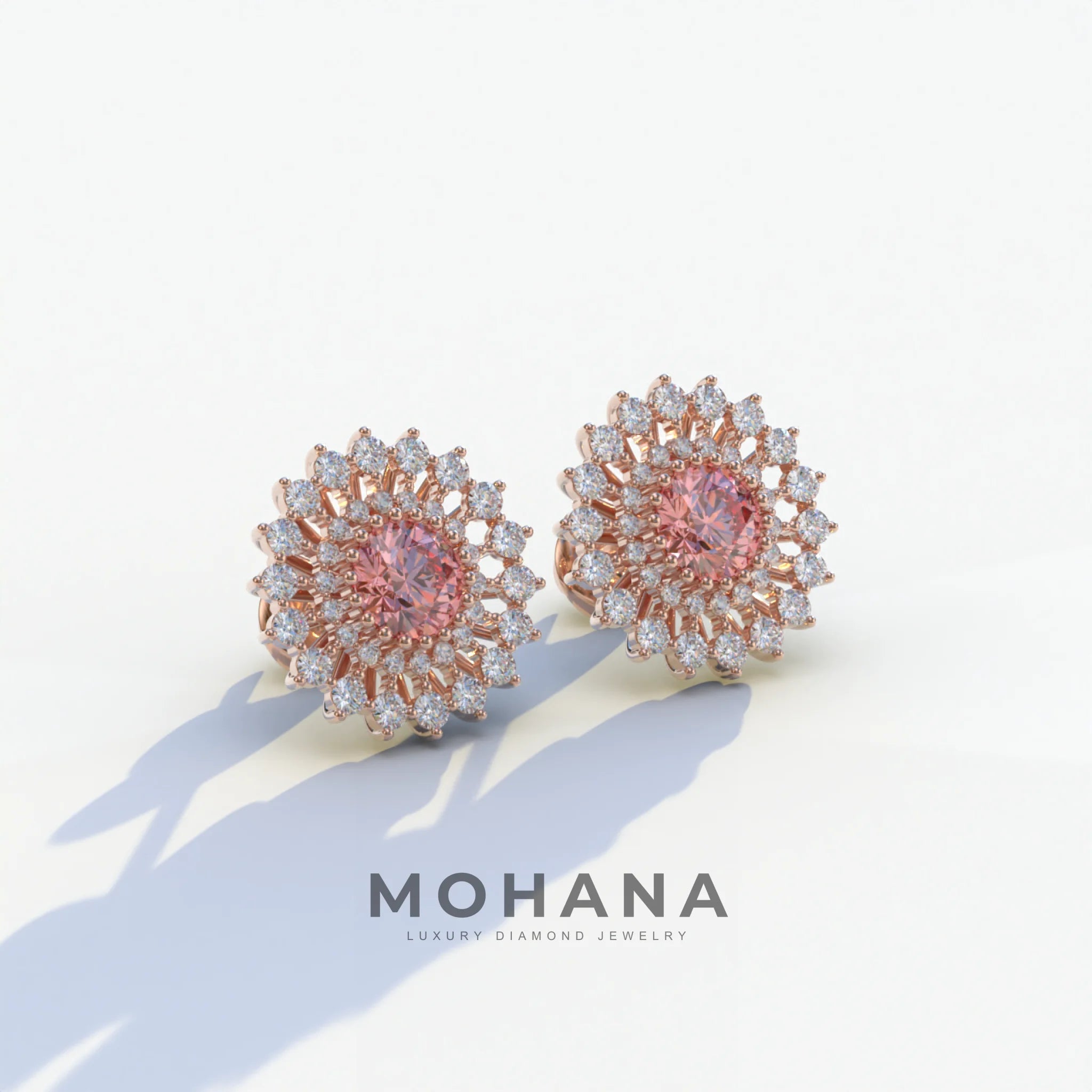Aster - Pink Color Round Diamond Stud Earrings
