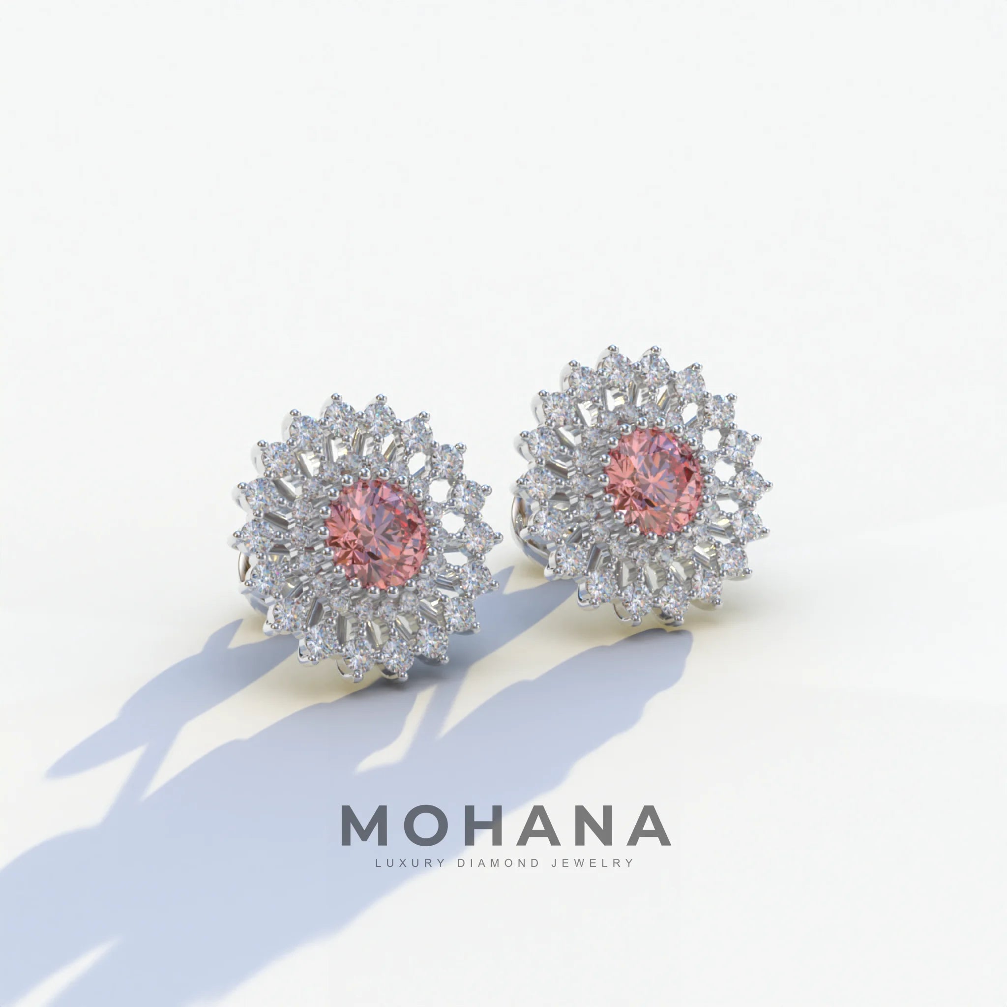 Aster - Pink Color Round Diamond Stud Earrings