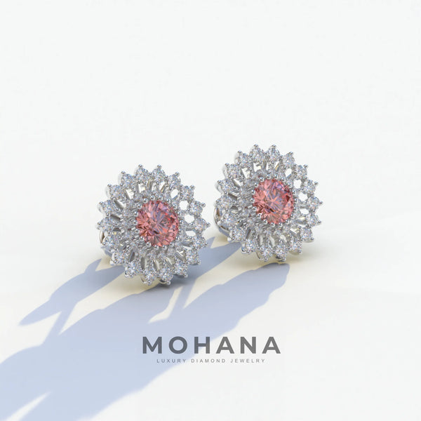 1 Carat Pink Lab Grown Diamond Stud Earrings – Round Cut Halo alternate view