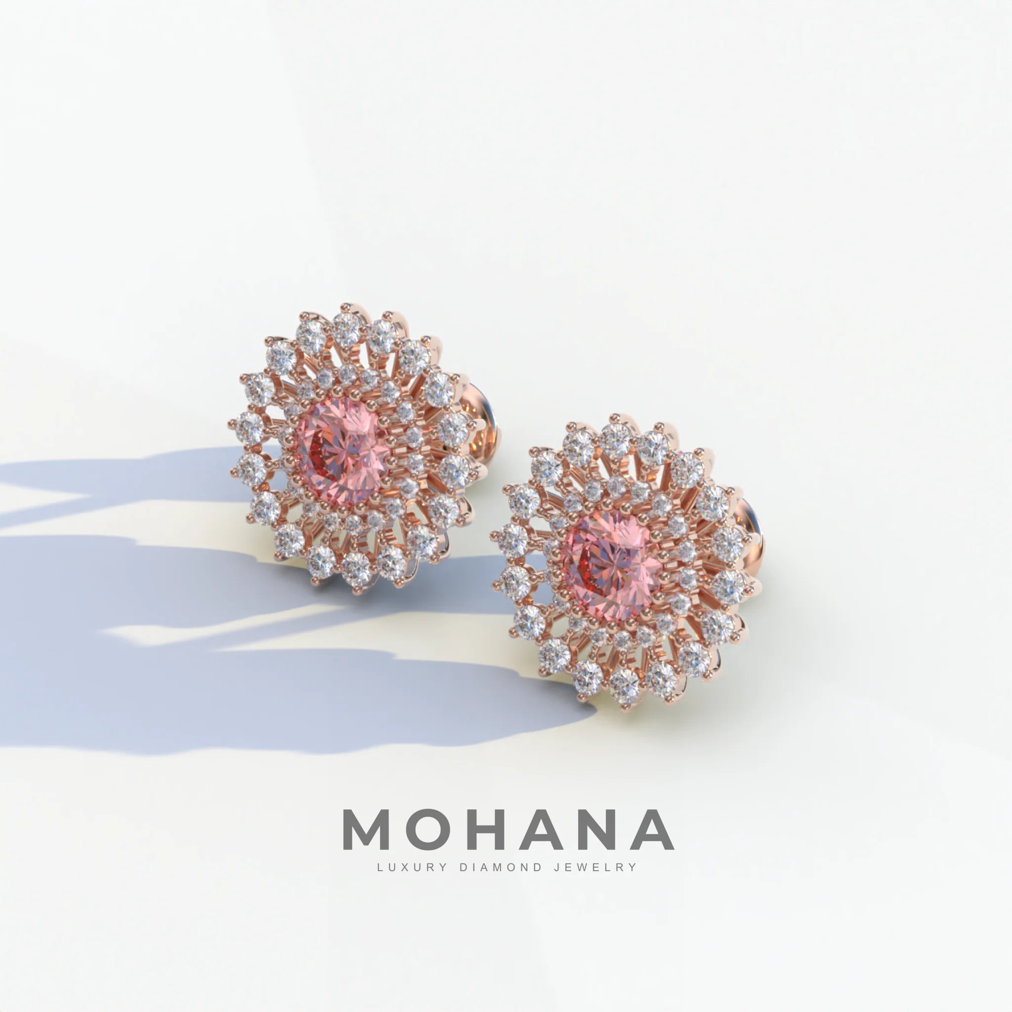 Aster - Pink Color Round Diamond Stud Earrings