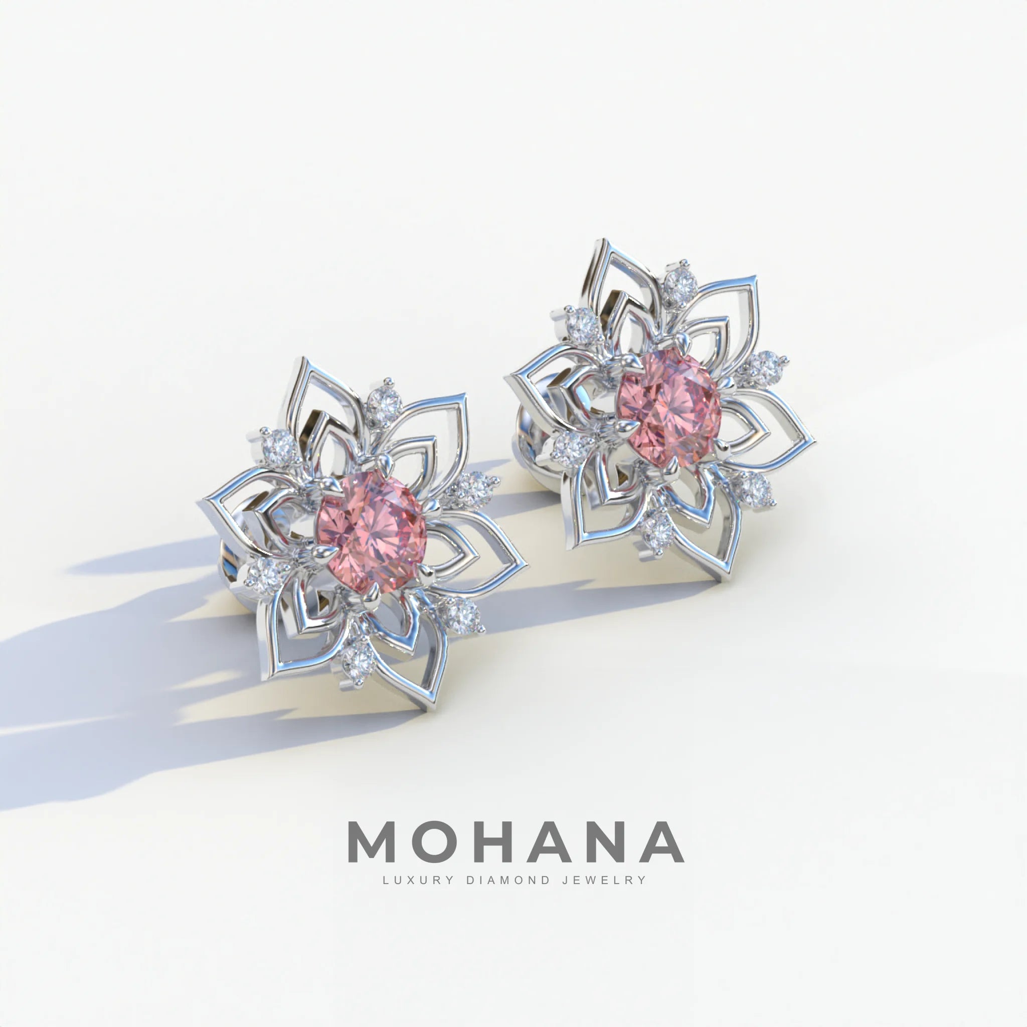Daffodil - Pink Color Round Cut Diamond Earrings| Beautiful Claw Prong Setting | Certified