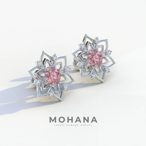 1 Carat Pink Lab Grown Diamond Stud Earrings – Round Cut Halo alternate view