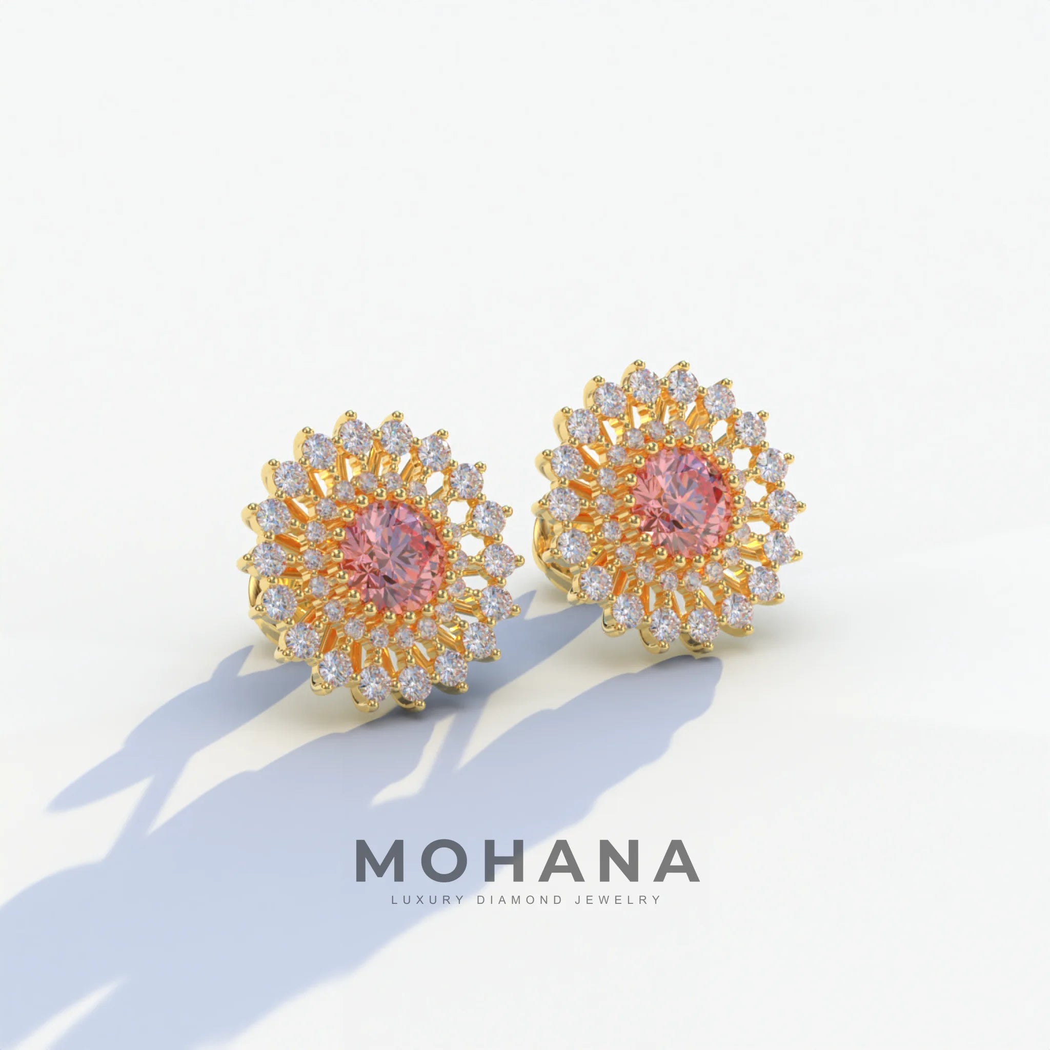 Aster - Pink Color Round Diamond Stud Earrings