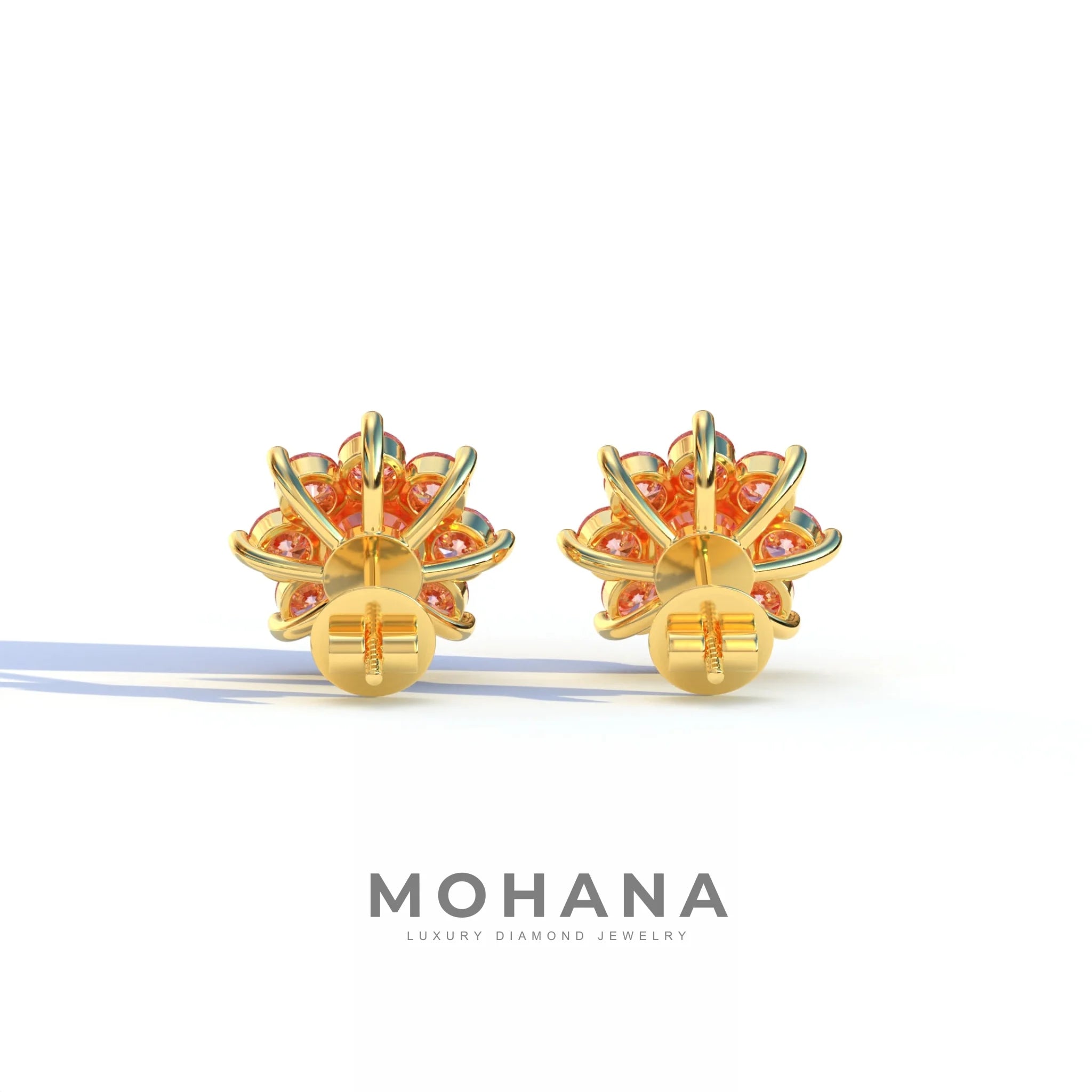 Persee - Round Pink Diamond Stud Earrings| Piercing Flower Setting