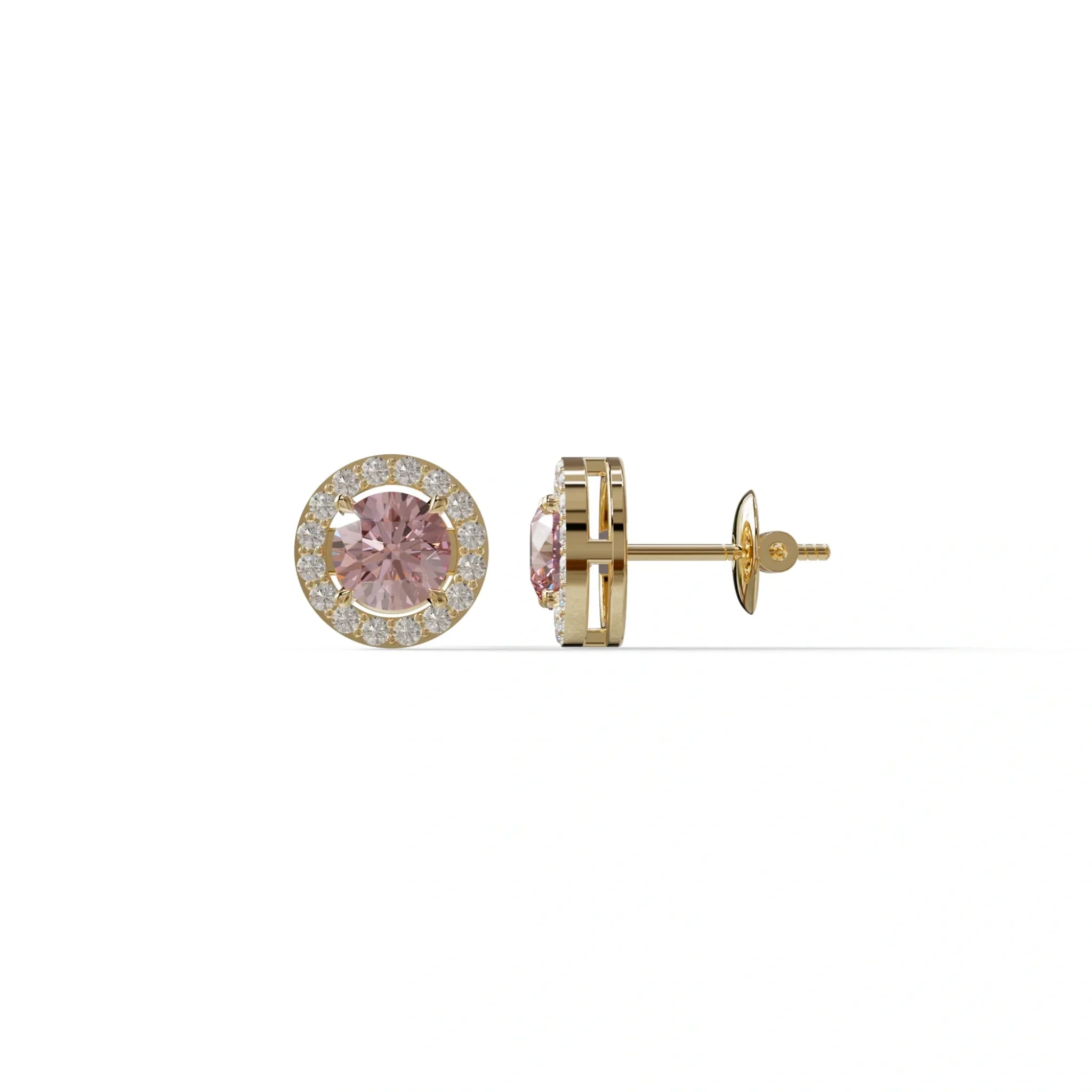 Ciera - Pink Color Round Diamond Stud Earrings | Halo Setting | Certified