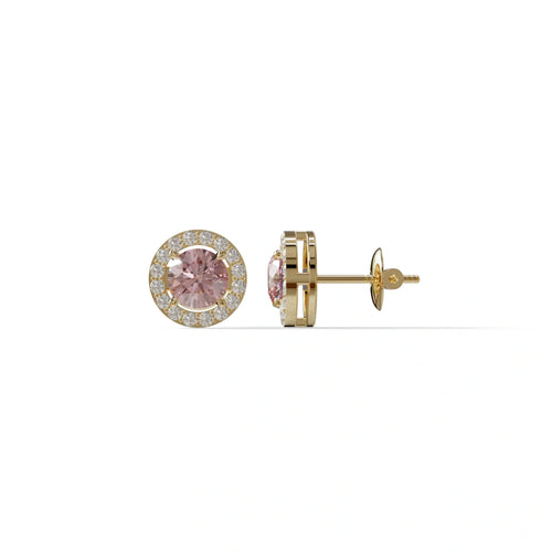 Ciera - Pink Color Round Diamond Stud Earrings | Halo Setting | Certified