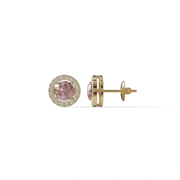 1 Carat Pink Lab Grown Diamond Stud Earrings – Round Cut Halo