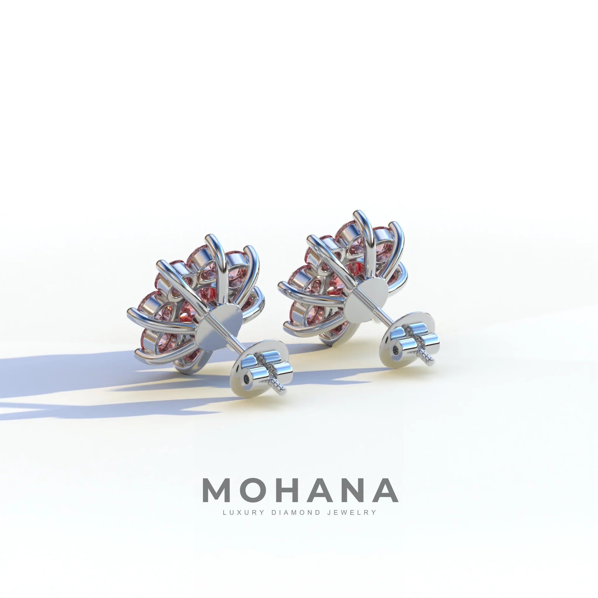 Persee - Round Pink Diamond Stud Earrings| Piercing Flower Setting