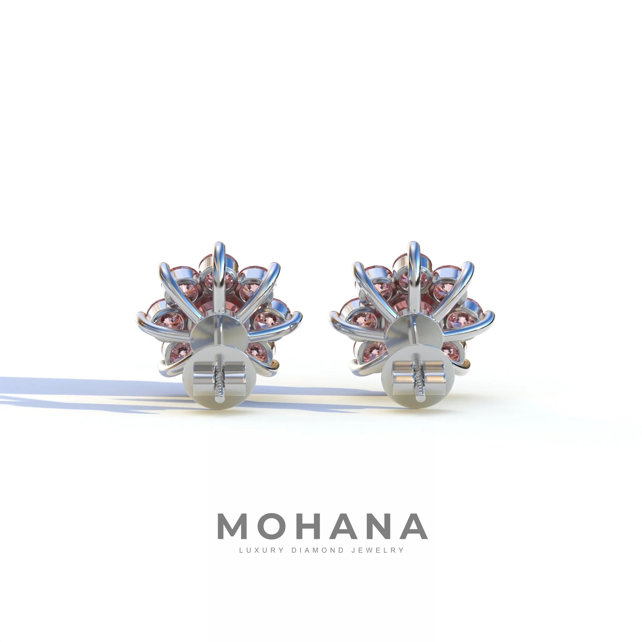 Persee - Round Pink Diamond Stud Earrings| Piercing Flower Setting
