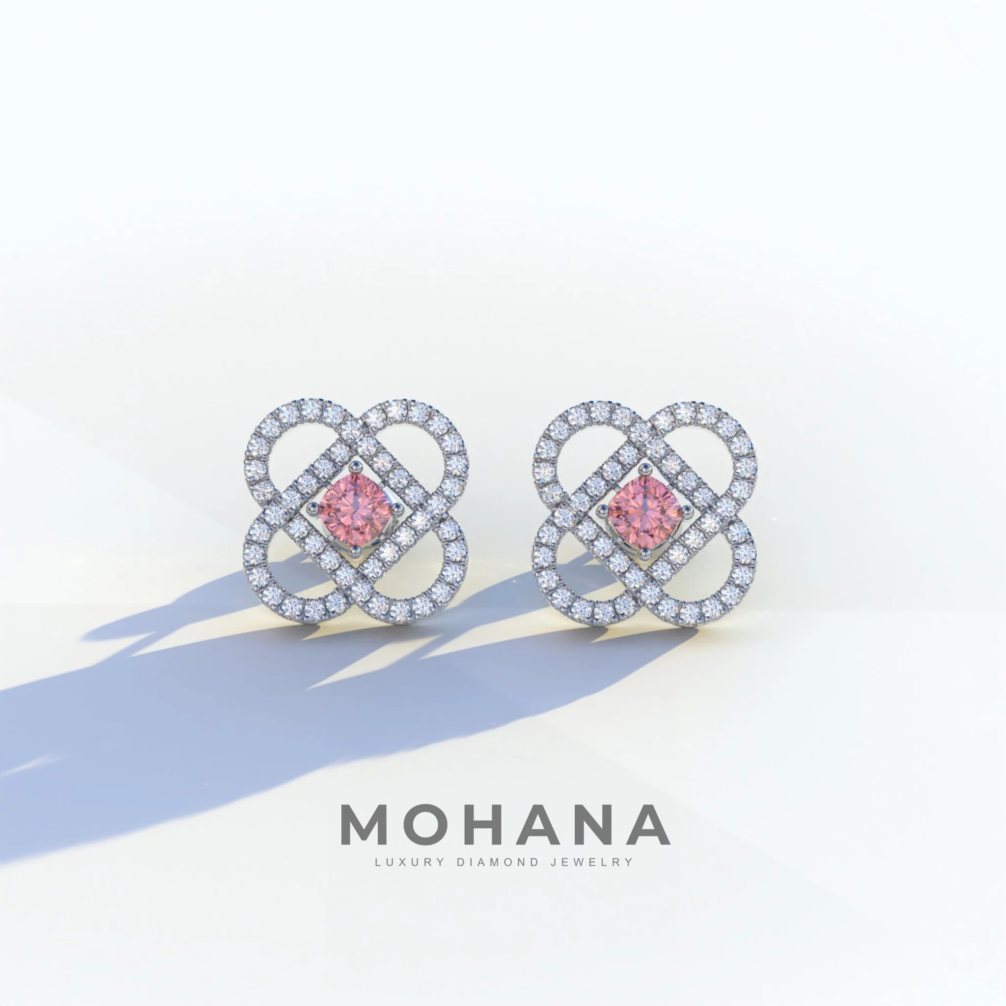Pink Round Cut Lab Diamond Stud Earrings - Hanri Daussi - 10K Solid Gold / White Gold