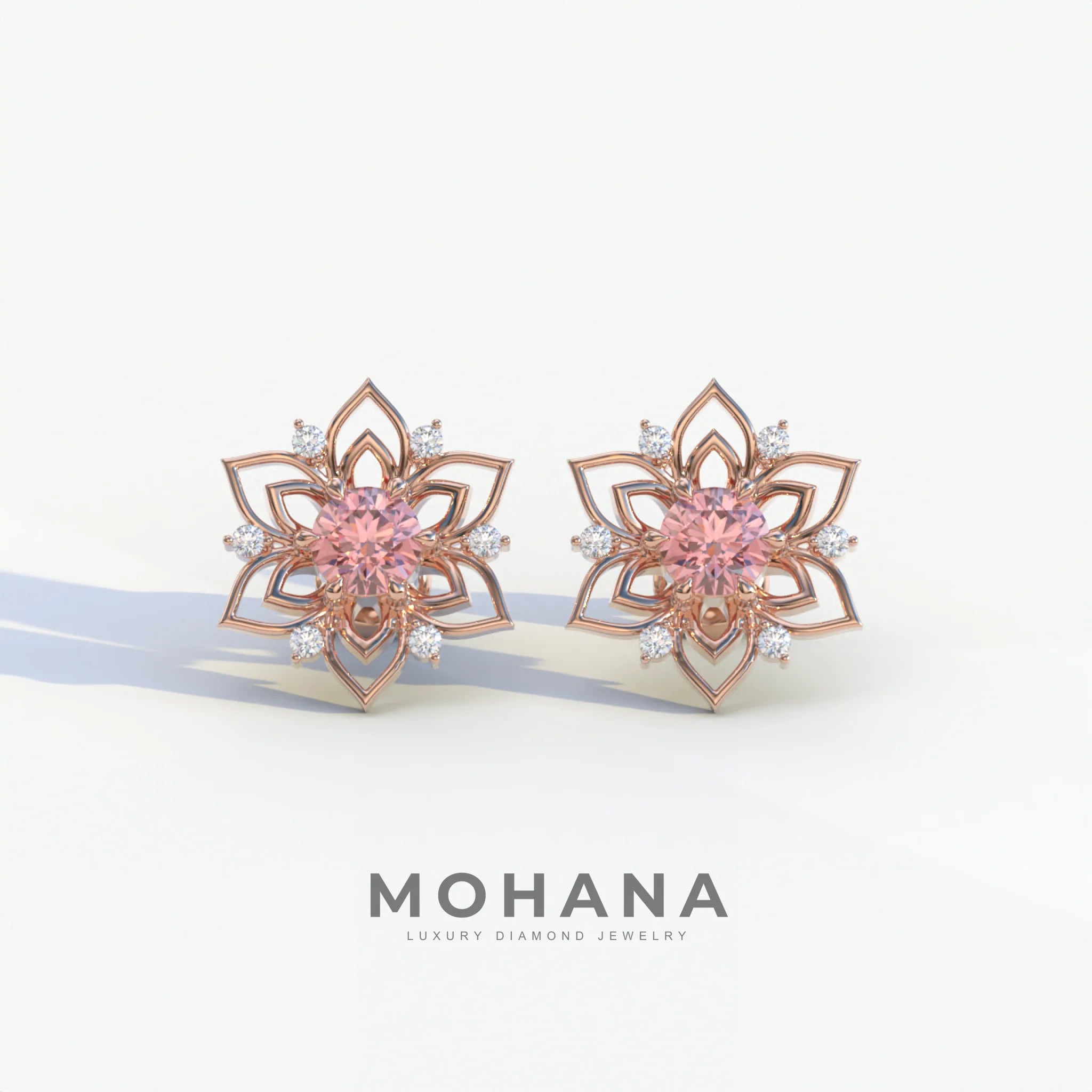 Daffodil - Pink Color Round Cut Diamond Earrings| Beautiful Claw Prong Setting | Certified - 1 Carat Tw. Lab Diamond