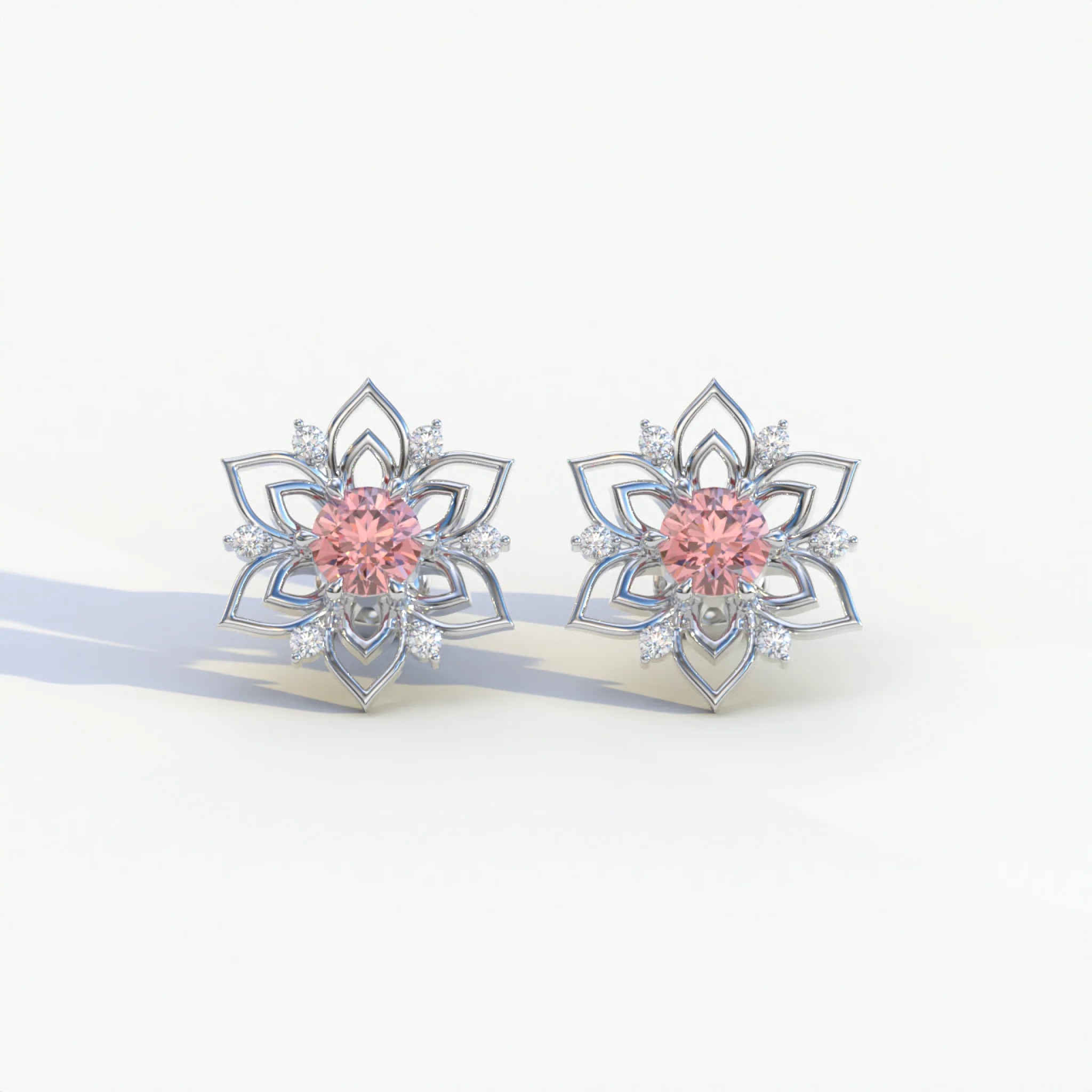 Daffodil - Pink Color Round Cut Diamond Earrings| Beautiful Claw Prong Setting | Certified - 1 Carat Tw. Lab Diamond
