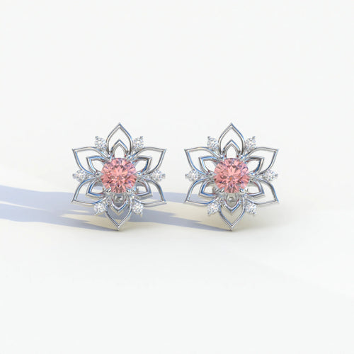 Daffodil - Pink Color Round Cut Diamond Earrings| Beautiful Claw Prong Setting | Certified - 1 Carat Tw. Lab Diamond