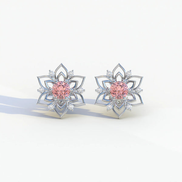 1 Carat Pink Lab Grown Diamond Stud Earrings – Round Cut Halo