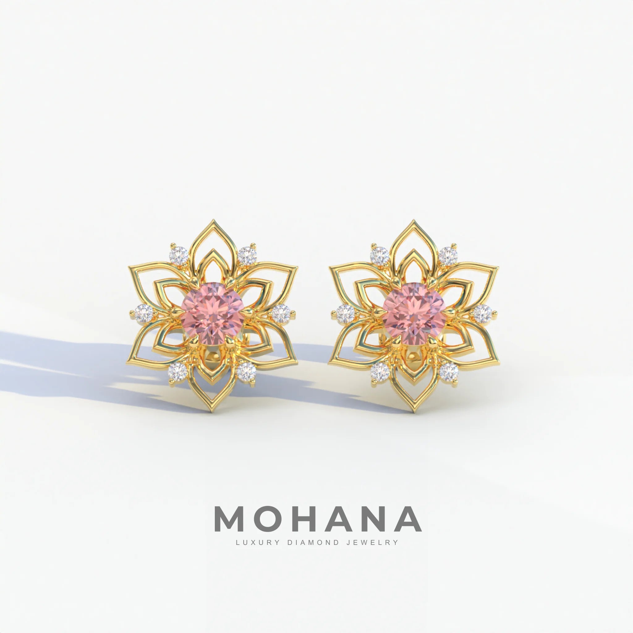 Daffodil - Pink Color Round Cut Diamond Earrings| Beautiful Claw Prong Setting | Certified - 1 Carat Tw. Lab Diamond