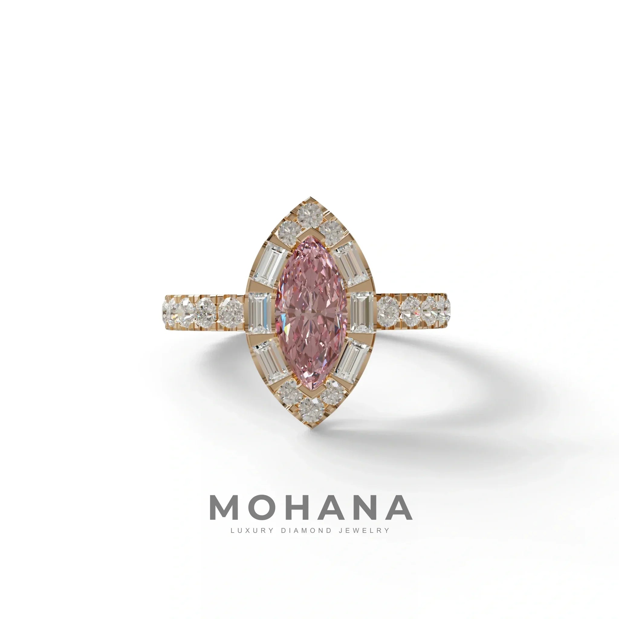 1 Carat Pink Marquise Halo Pave Lab Grown Diamond Ring - Luxe - 10K Solid Gold / Rose Gold