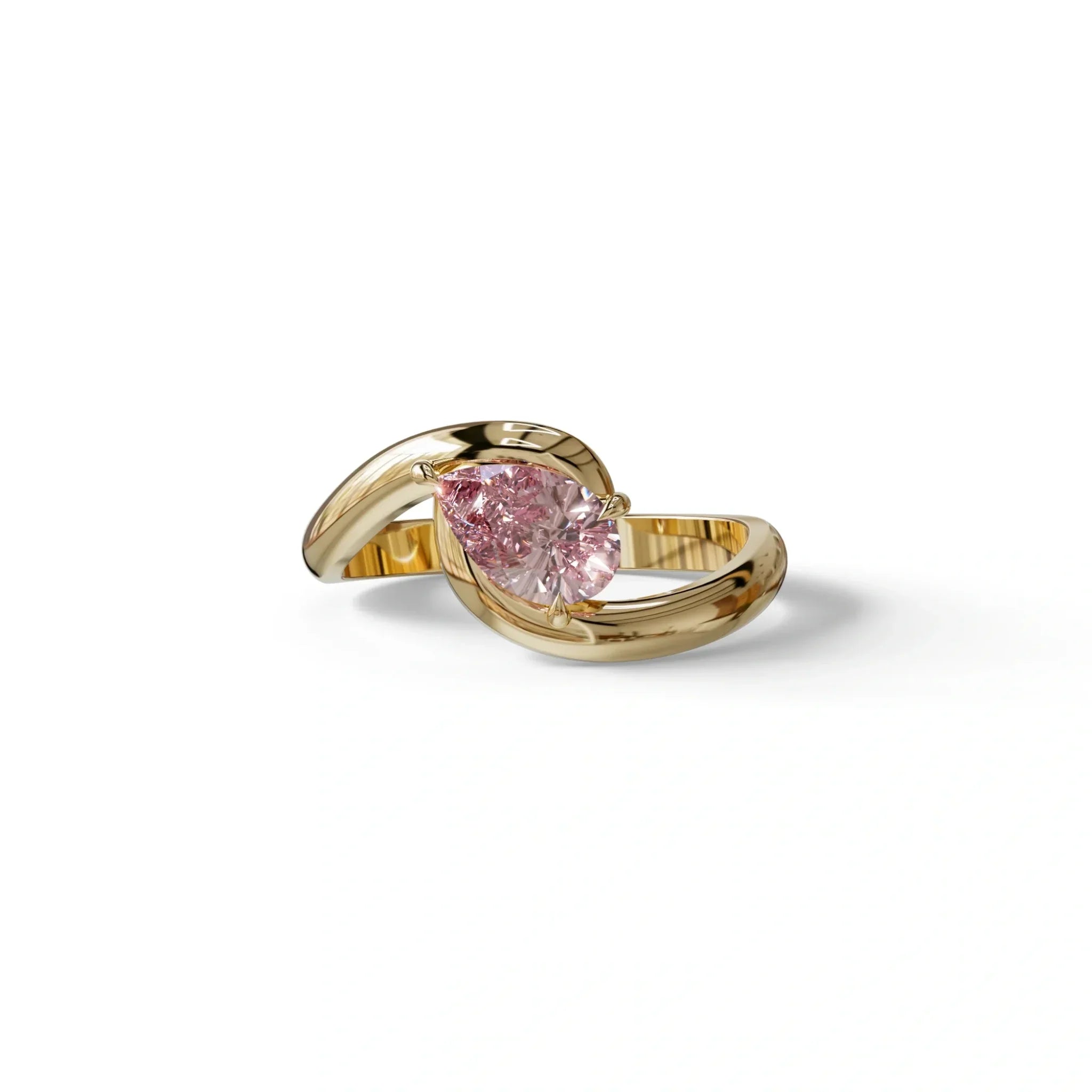 1 Carat Pink Pear Cut Solitaire Lab Grown Diamond Ring - Maniya - 10K Solid Gold / Yellow Gold