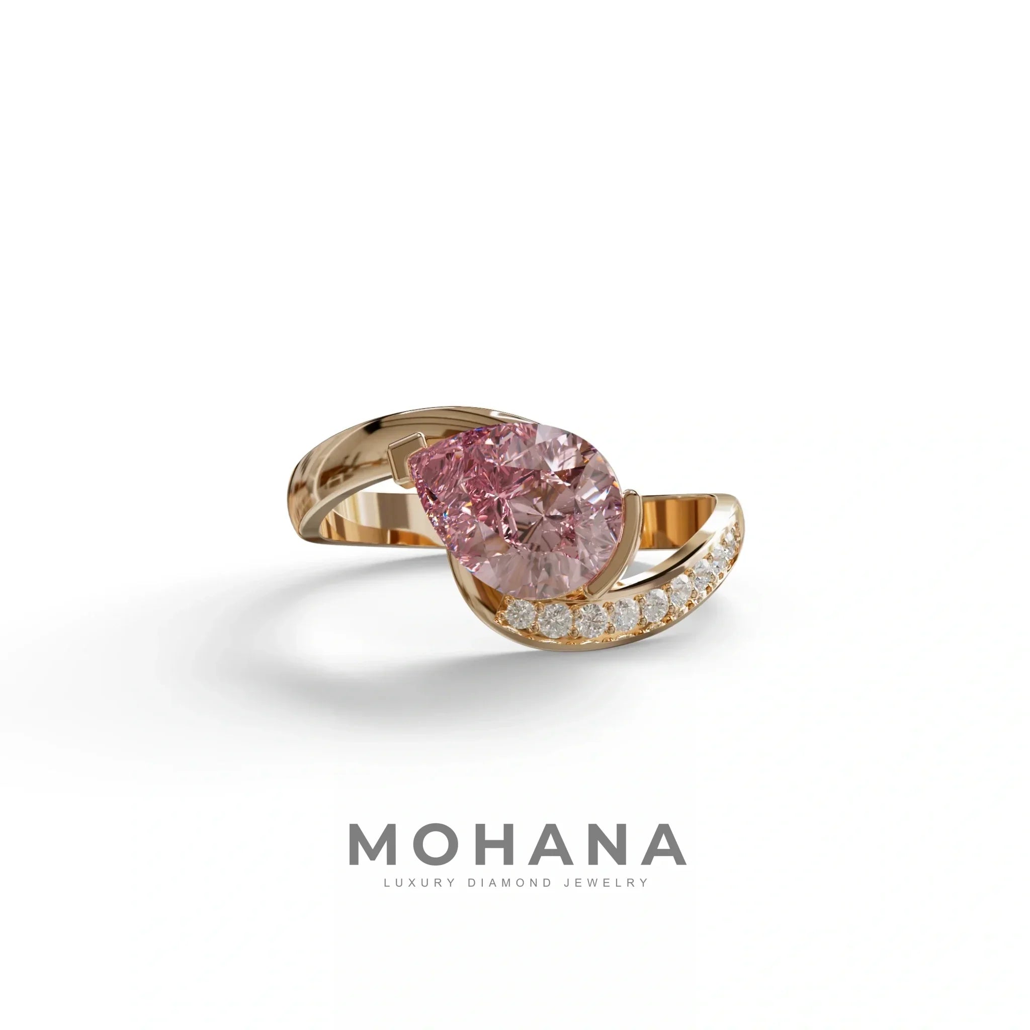 1 Carat Pink Pear Cut Unique Lab Grown Diamond Ring - Capricorn - 10K Solid Gold / Rose Gold