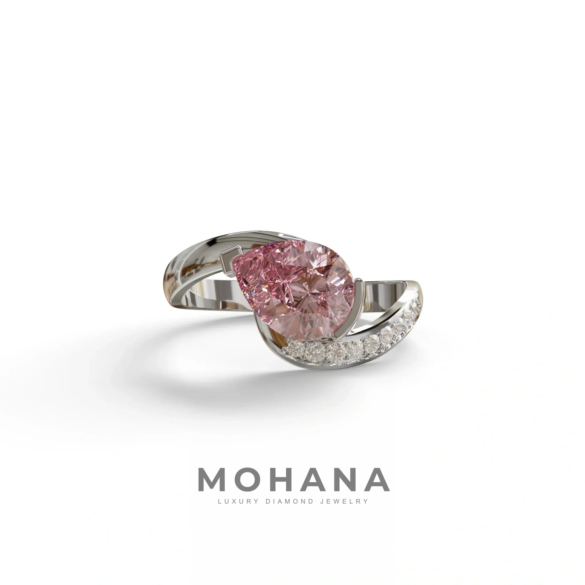 1 Carat Pink Pear Cut Unique Lab Grown Diamond Ring - Capricorn - 10K Solid Gold / White Gold