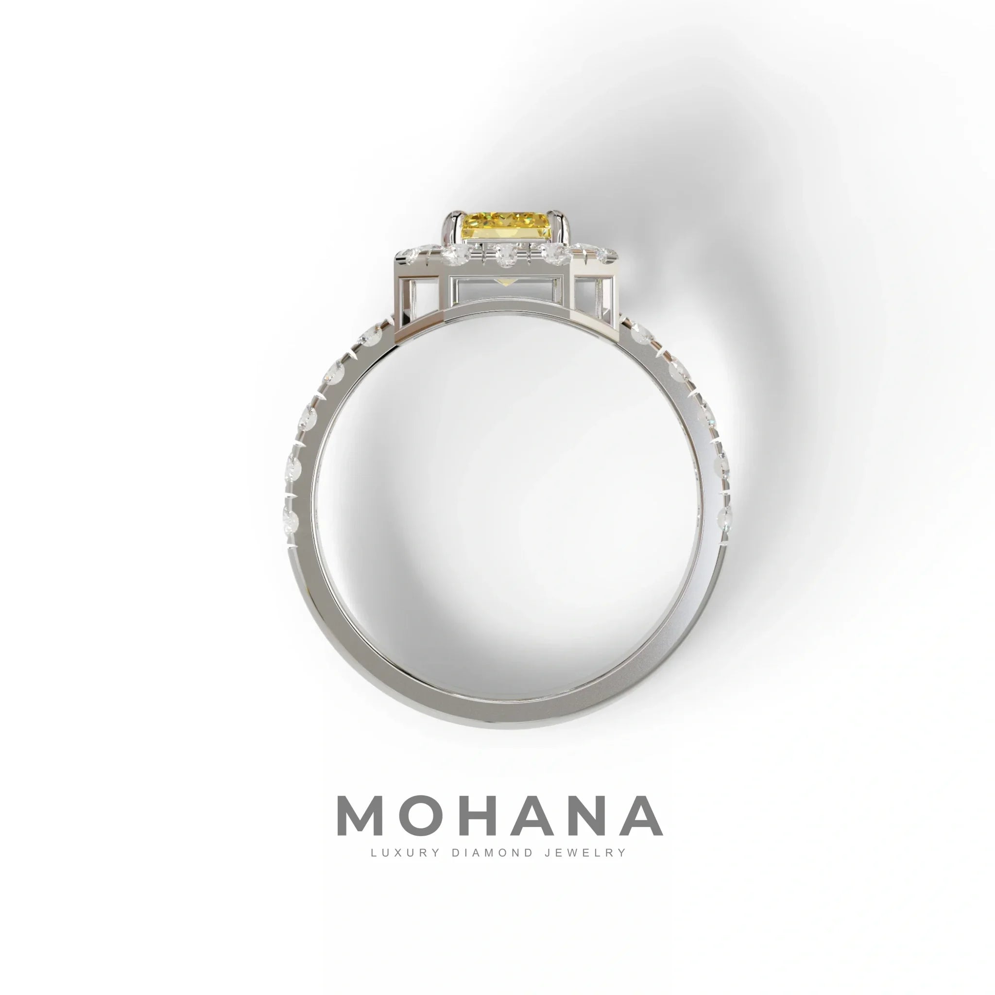 1 Carat Fancy Yellow Emerald Cut Lab Diamond Halo Engagement Ring - Freesia