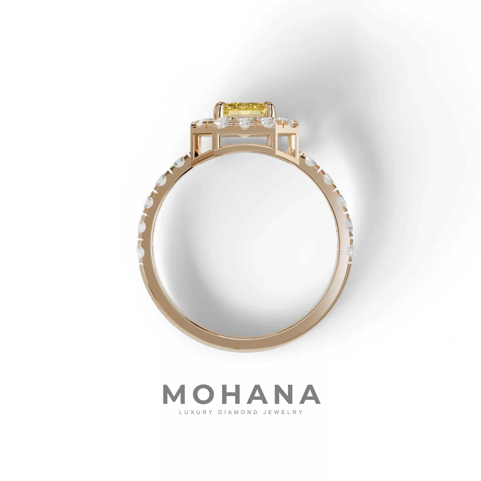 1 Carat Fancy Yellow Emerald Cut Lab Diamond Halo Engagement Ring - Freesia