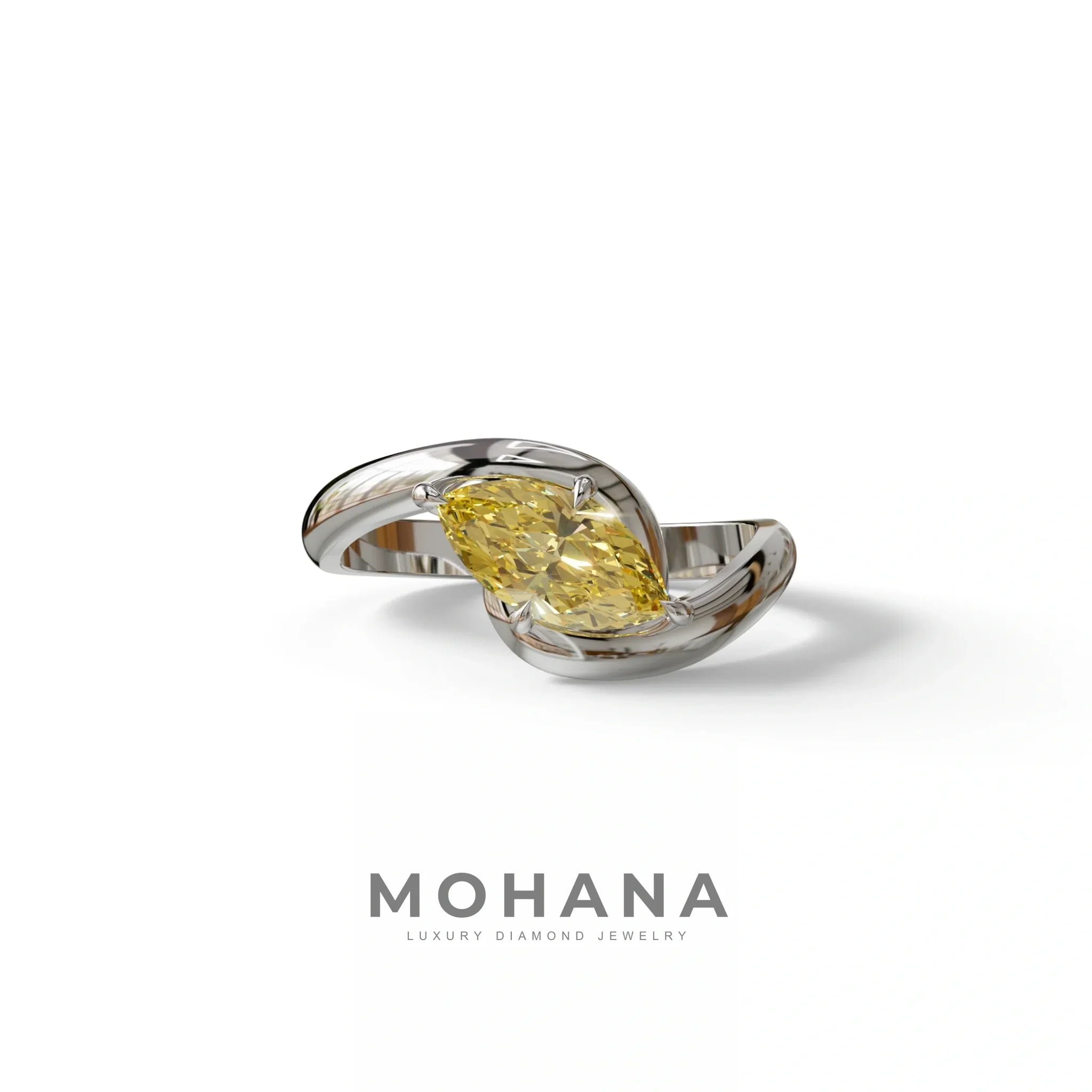 1 Carat Yellow Color Marquise Cut Lab Diamond Engagement Ring - Virgo - 10K Solid Gold / White Gold