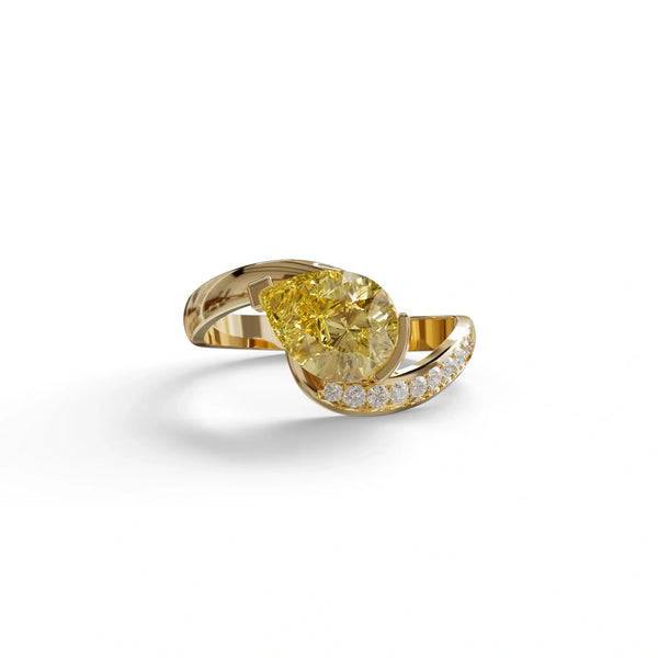 1 Carat Yellow Lab Grown Diamond Engagement Ring – Pear Cut Pavé | Capricorn