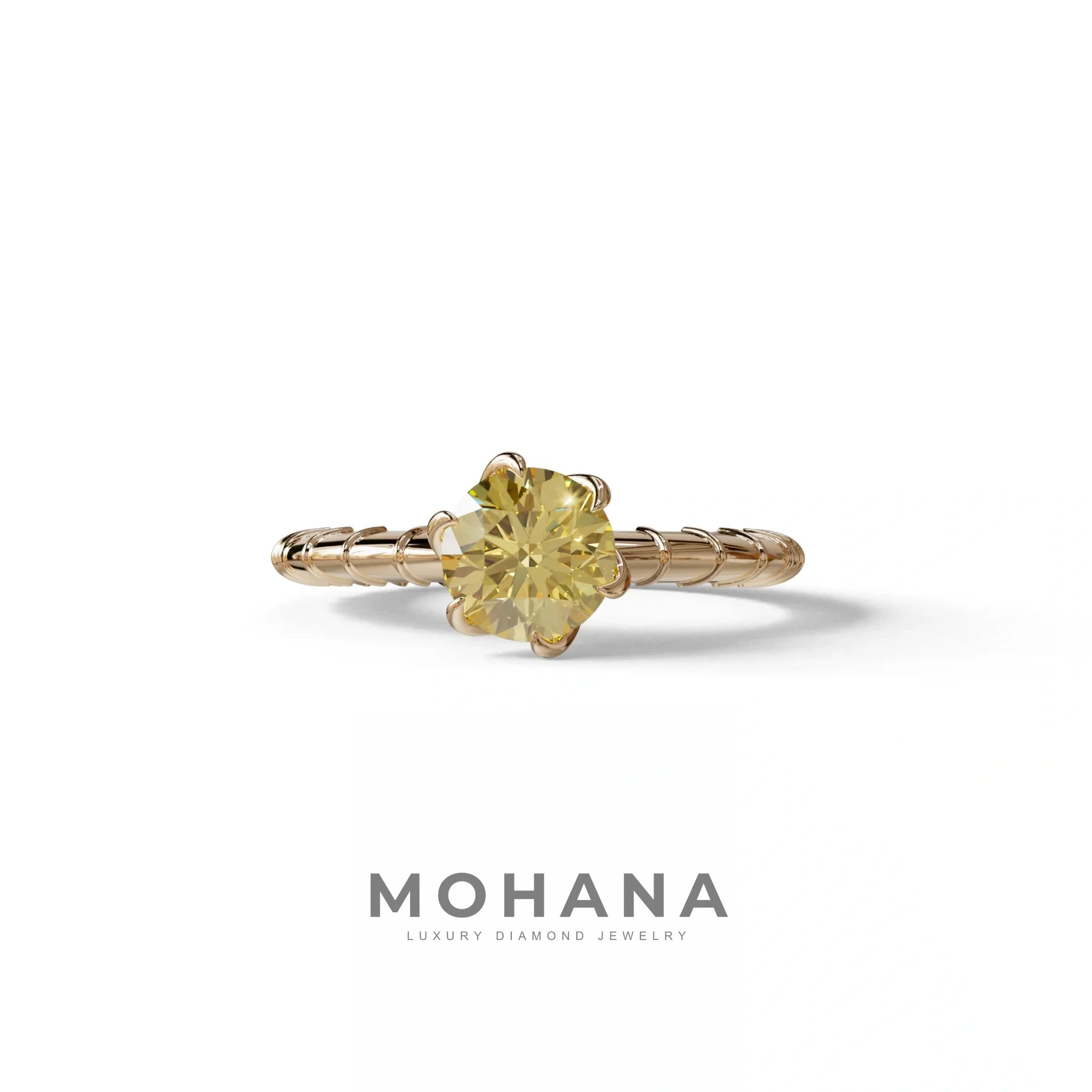 1 Carat Yellow Round Cut Lab Diamond Ring - Hyper Glam - 10K Solid Gold / Rose Gold