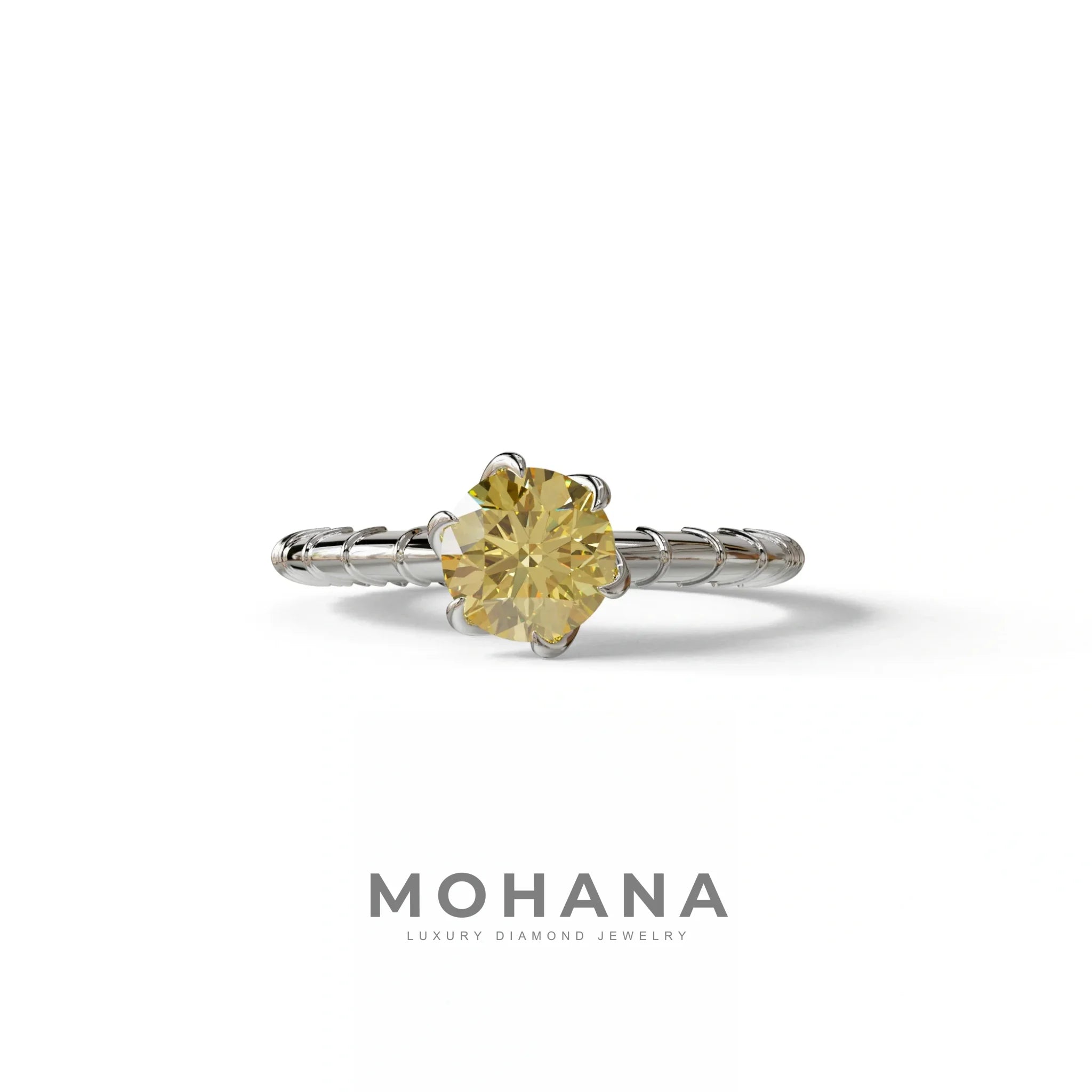 1 Carat Yellow Round Cut Lab Diamond Ring - Hyper Glam - 10K Solid Gold / White Gold