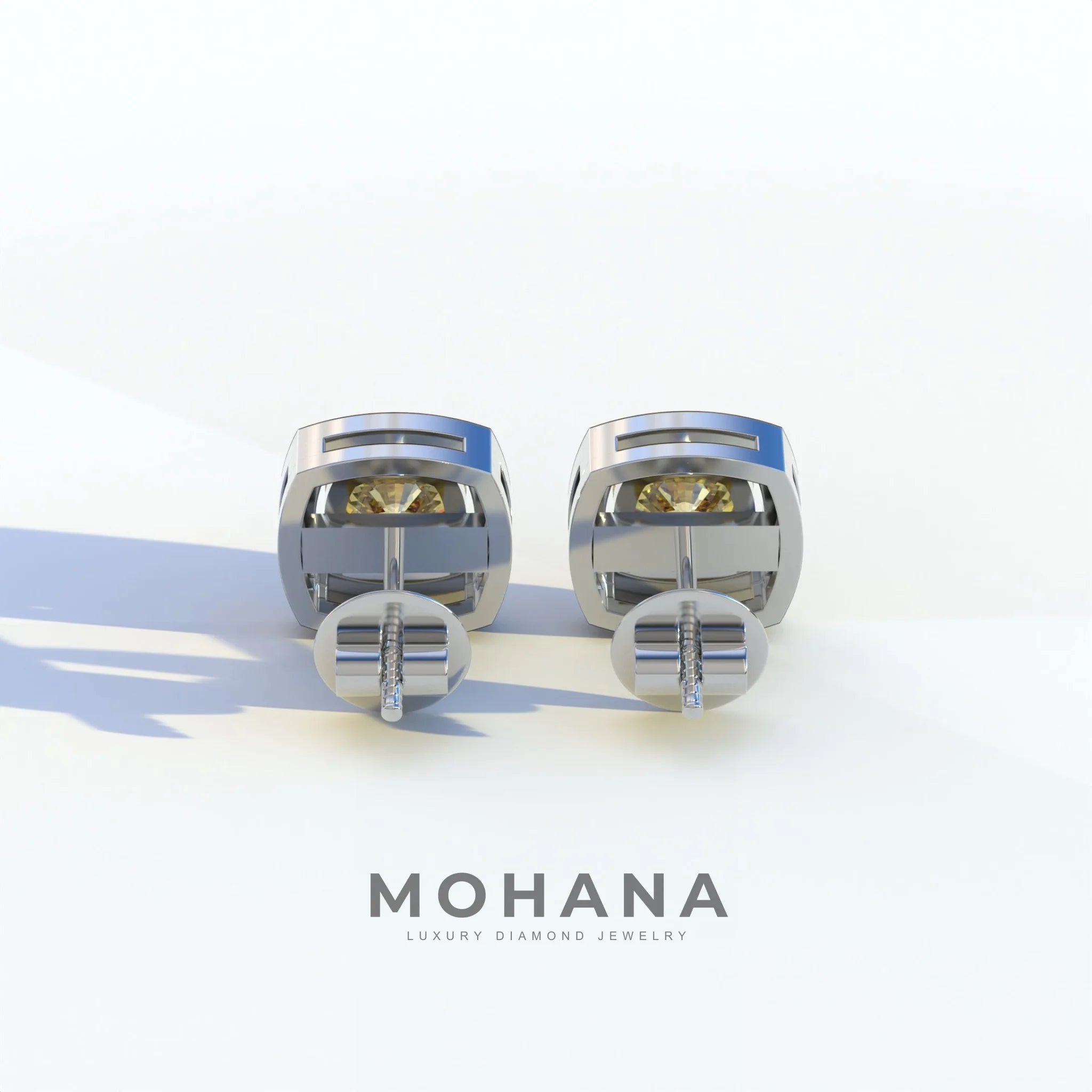 Kiara - Cushion Cut Yellow Diamond Stud Earrings | Halo Earring Setting