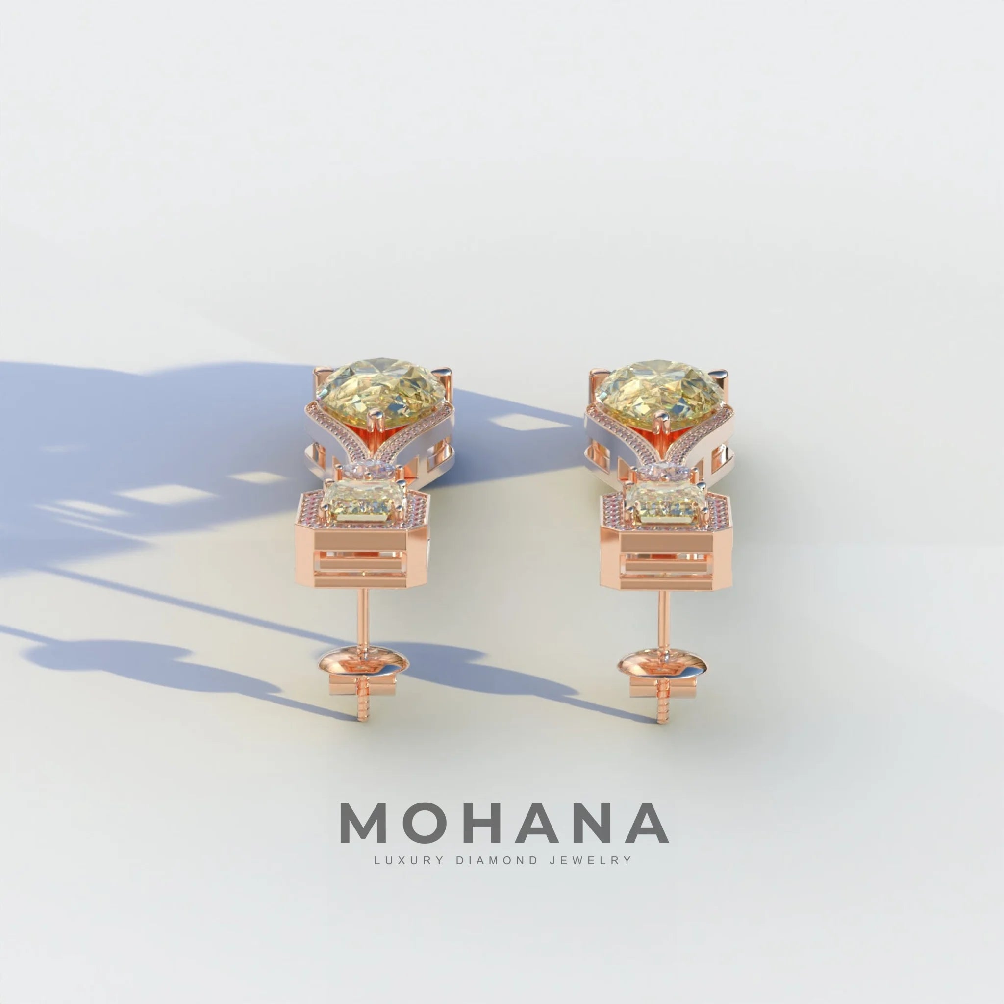 Canary - Yellow Color Pear & Emerald Diamond Drop Earrings | Fancy Halo Setting | Certified