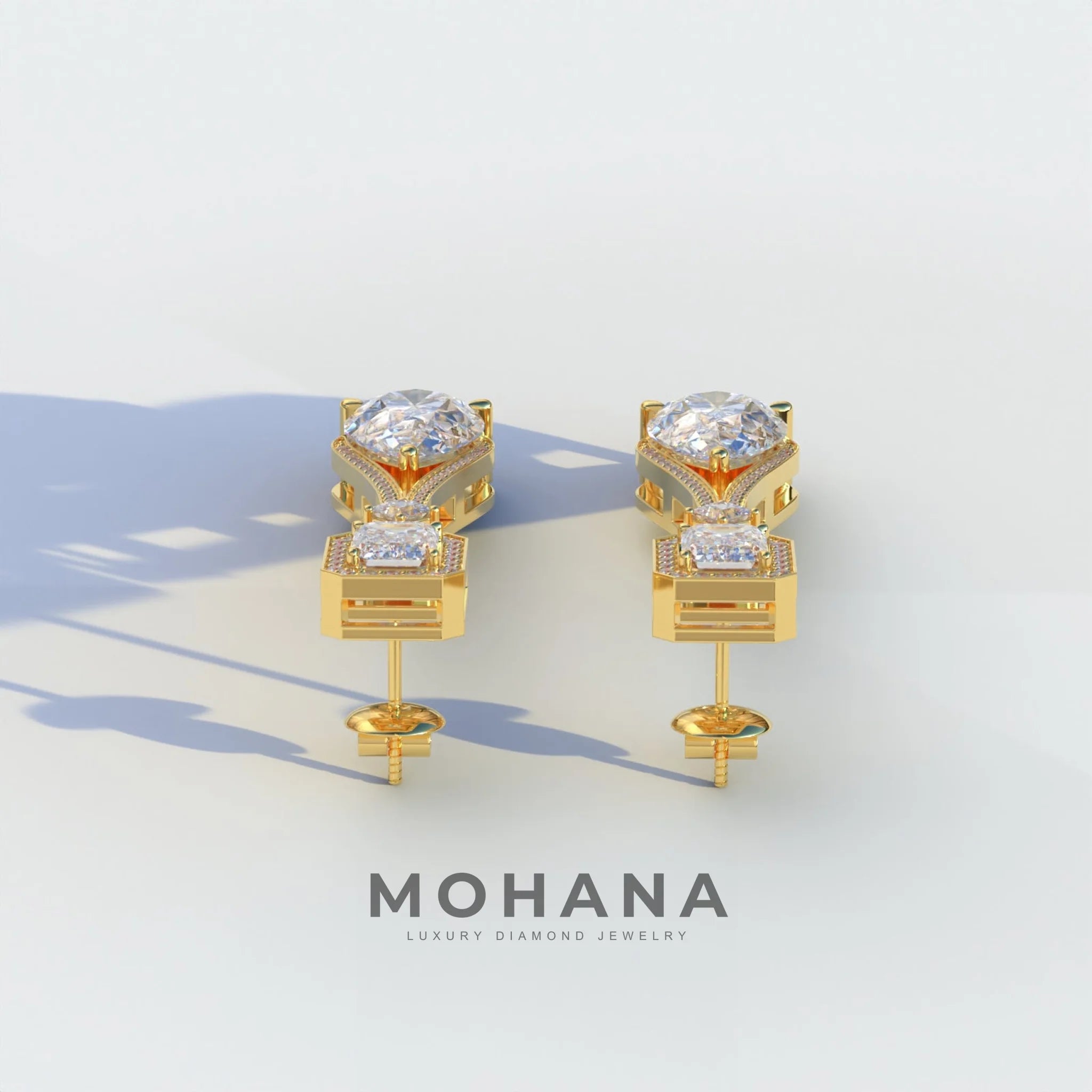 Canary - VVS Pear & Emerald Diamond Drop Earrings | Fancy Halo Setting | Certified