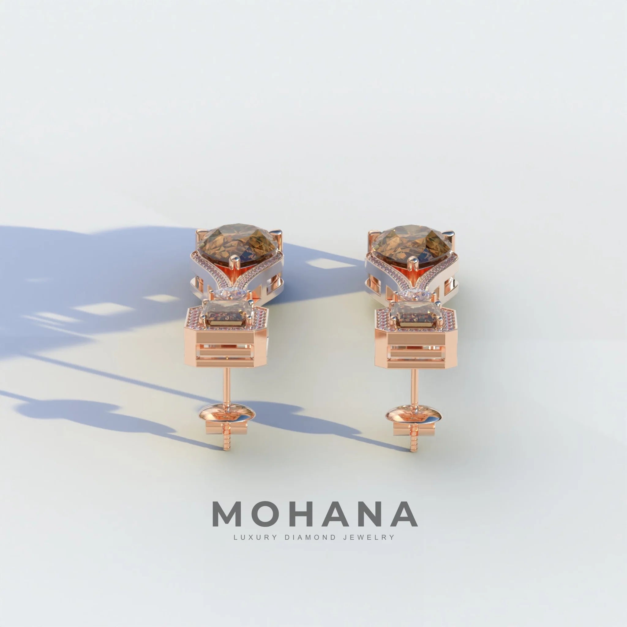 Canary - Fancy Brown Pear & Emerald Diamond Drop Earrings | Fancy Halo Setting | Certified