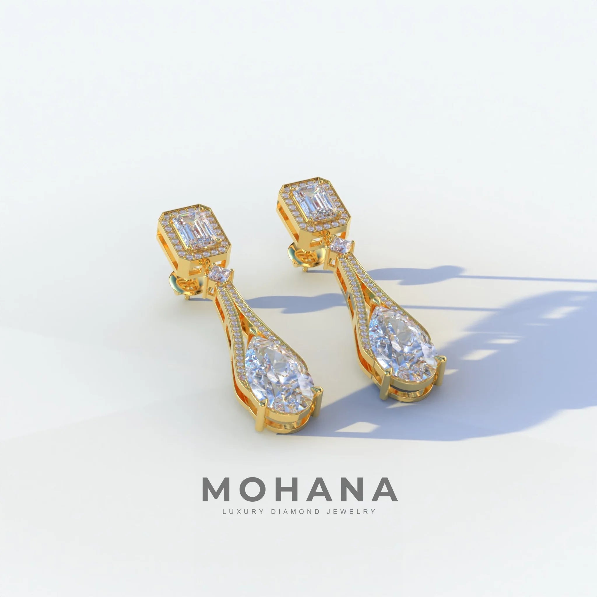 Canary - VVS Pear & Emerald Diamond Drop Earrings | Fancy Halo Setting | Certified