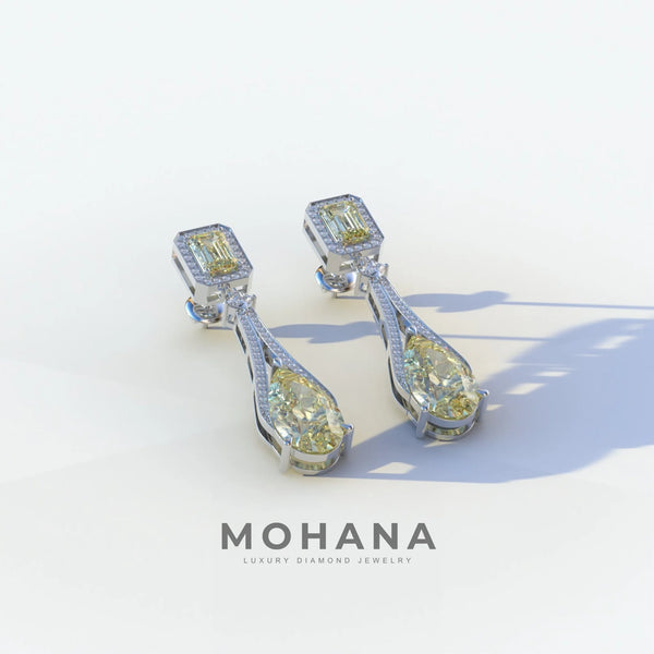 1 Carat Yellow Lab Grown Diamond Stud Earrings – Emerald Cut Halo alternate view