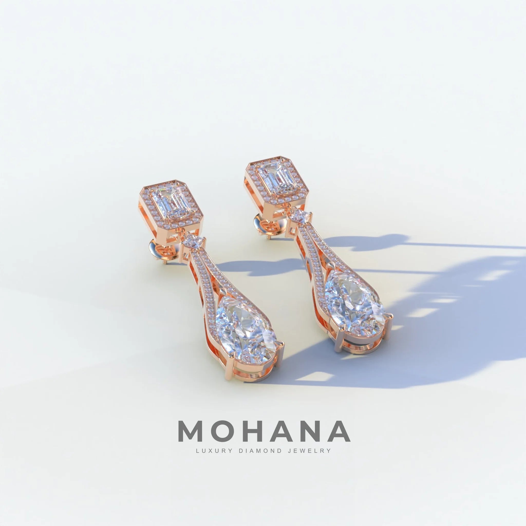 Canary - VVS Pear & Emerald Diamond Drop Earrings | Fancy Halo Setting | Certified