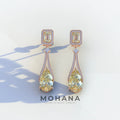Canary - Yellow Color Pear & Emerald Diamond Drop Earrings | Fancy Halo Setting | Certified - 1 Carat Tw. Lab Diamond