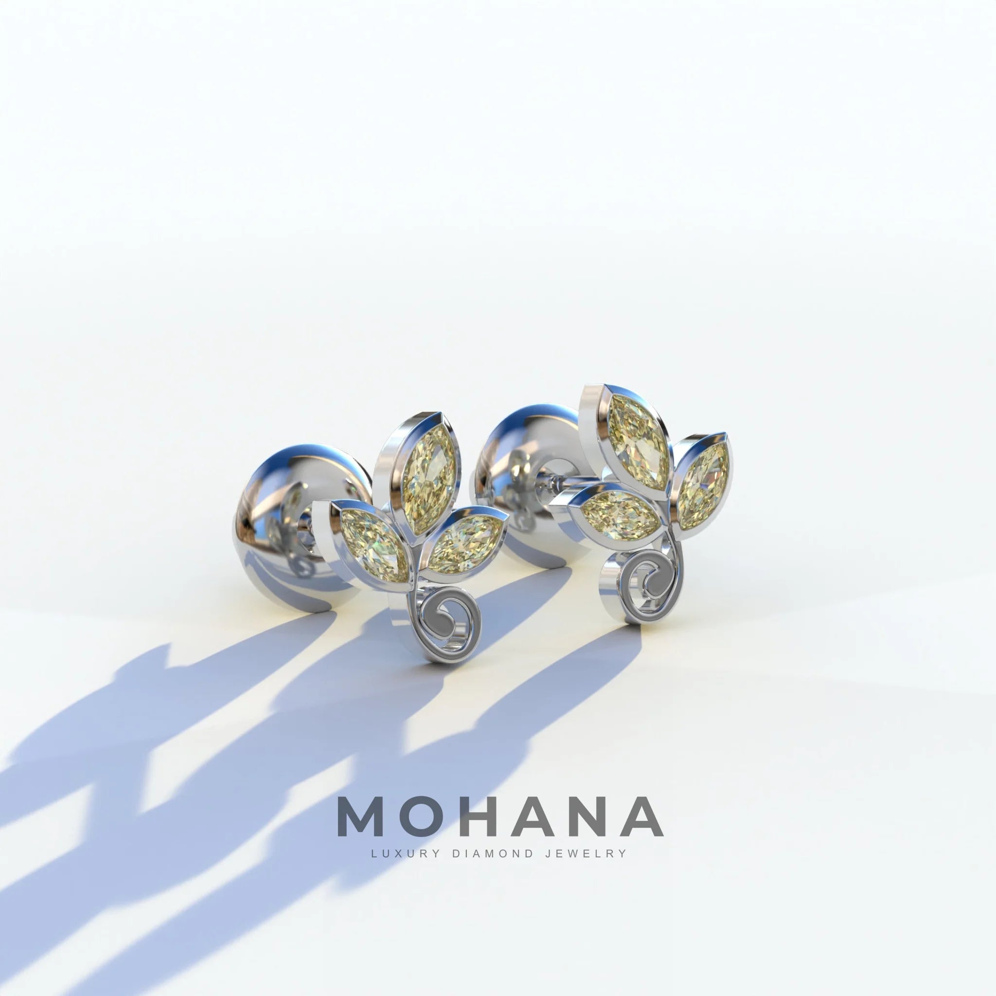Le Petite - Marquise Yellow Lab Diamond Stud Earrings | Attractive Bezel Setting