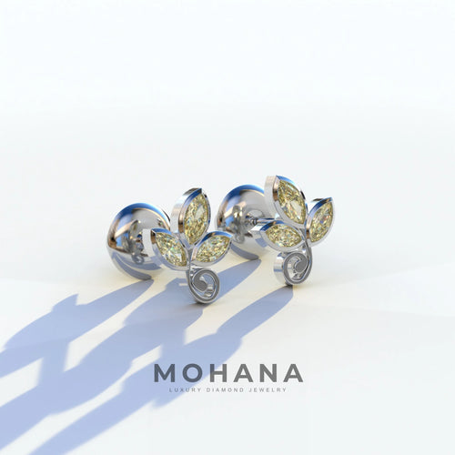 Le Petite - Marquise Yellow Lab Diamond Stud Earrings | Attractive Bezel Setting