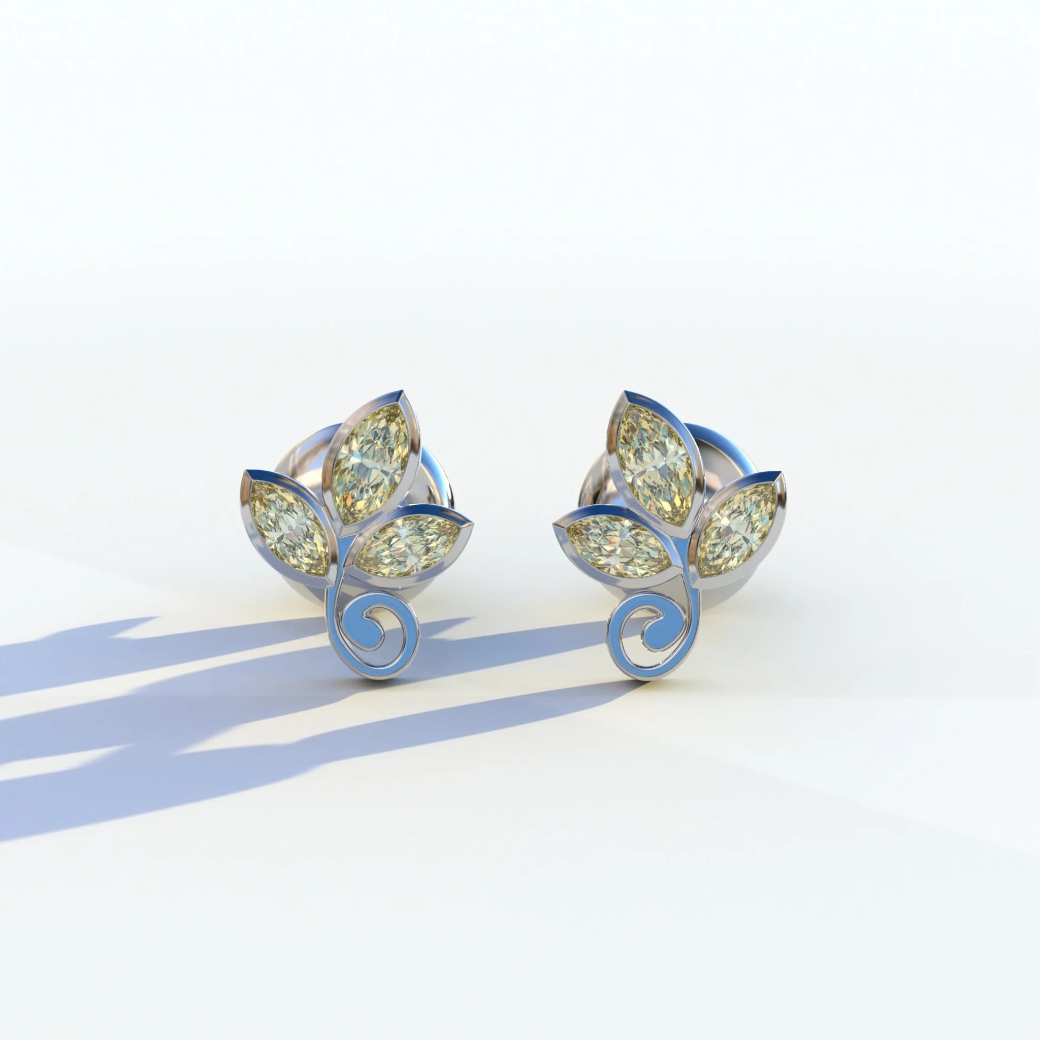 Le Petite - Marquise Yellow Lab Diamond Stud Earrings | Attractive Bezel Setting - 10K Solid Gold / White Gold