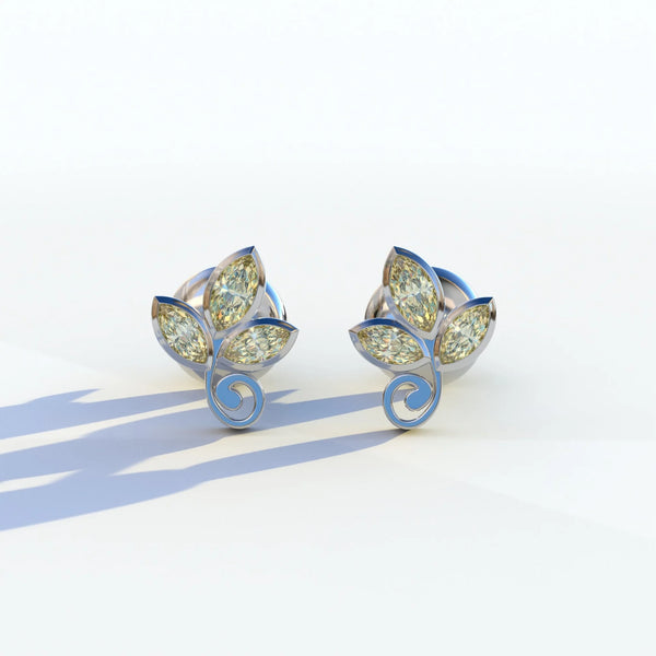 1 Carat Yellow Lab Grown Diamond Stud Earrings – Marquise Cut Bezel