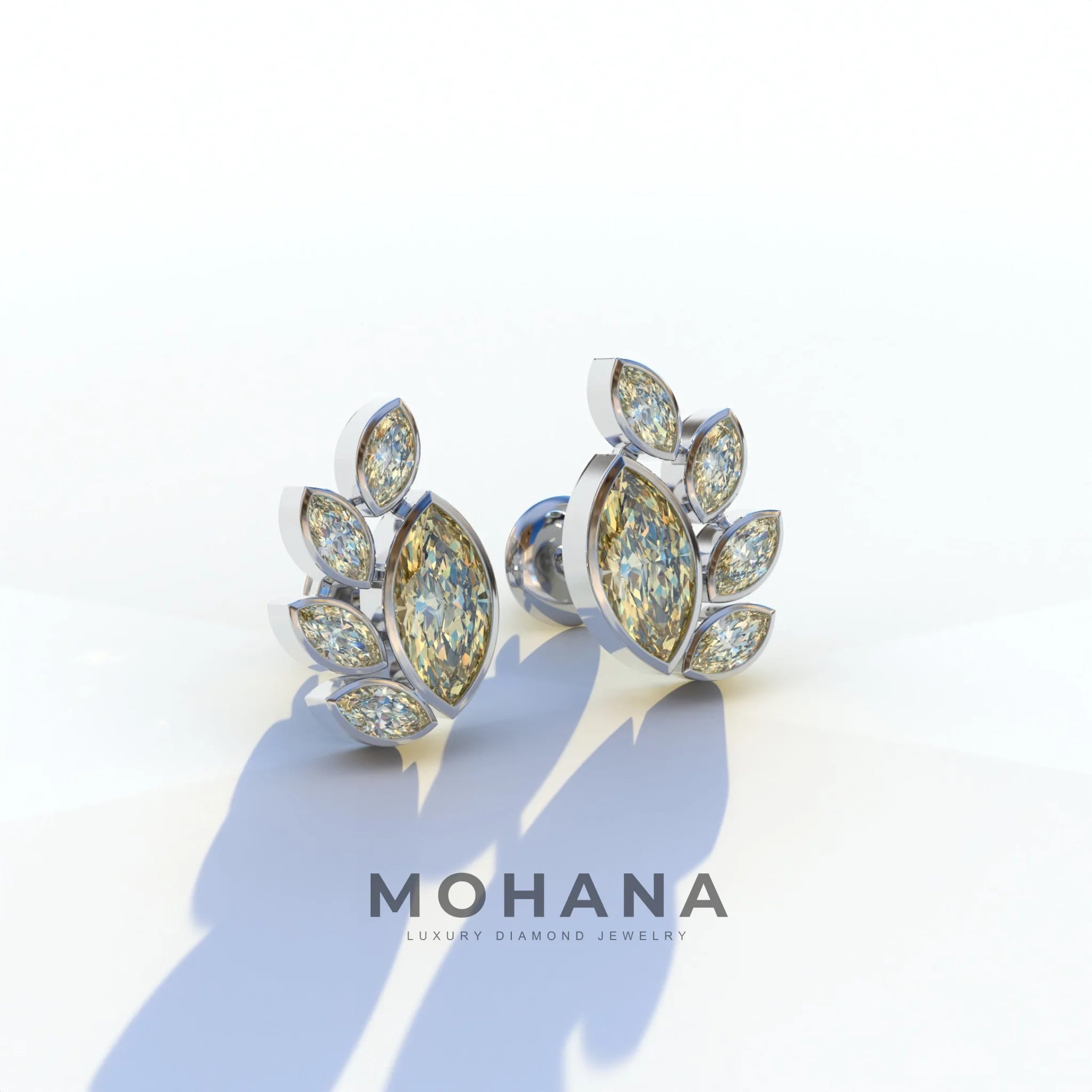 Yellow Marquise Cut Lab Diamond Stud Earrings | Stunning Bezel Setting - Gardenia Cluster