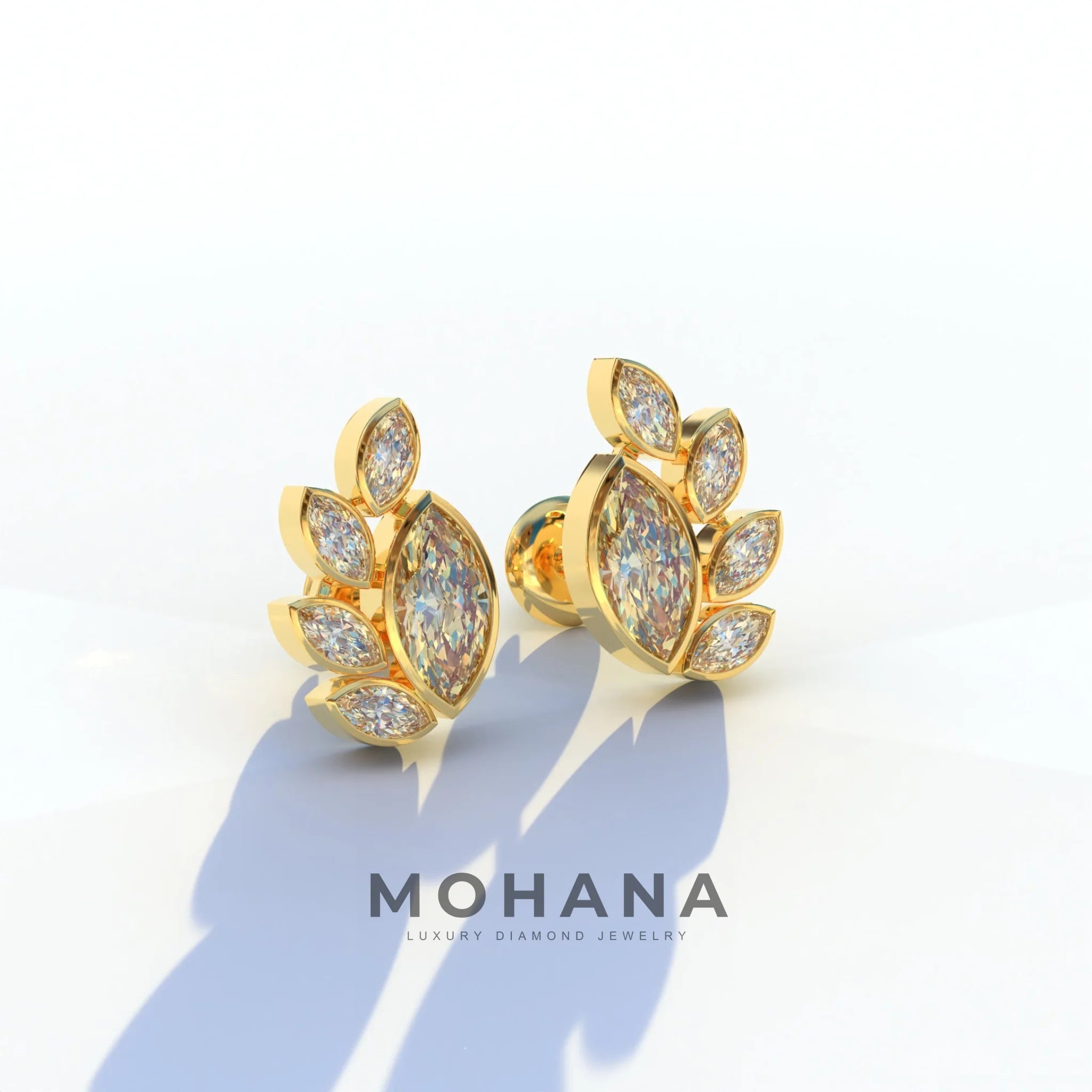 Yellow Marquise Cut Lab Diamond Stud Earrings | Stunning Bezel Setting - Gardenia Cluster