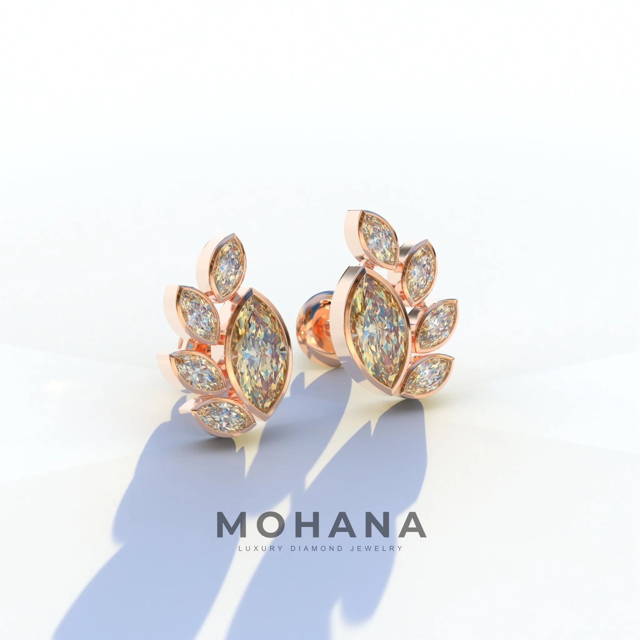 Yellow Marquise Cut Lab Diamond Stud Earrings | Stunning Bezel Setting - Gardenia Cluster