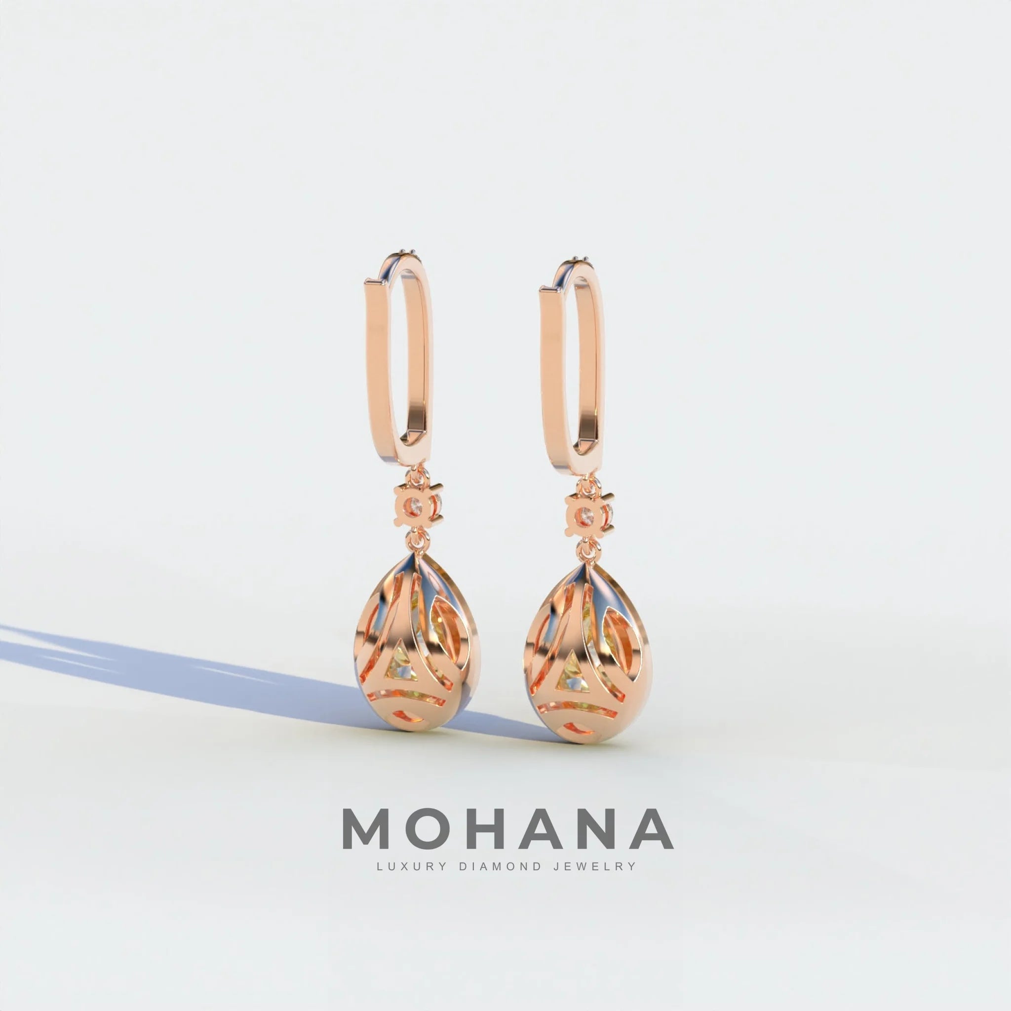 Cleopatra - Pear Cut Yellow Color Diamond Stud Earrings | Halo & Pave Setting | Certified